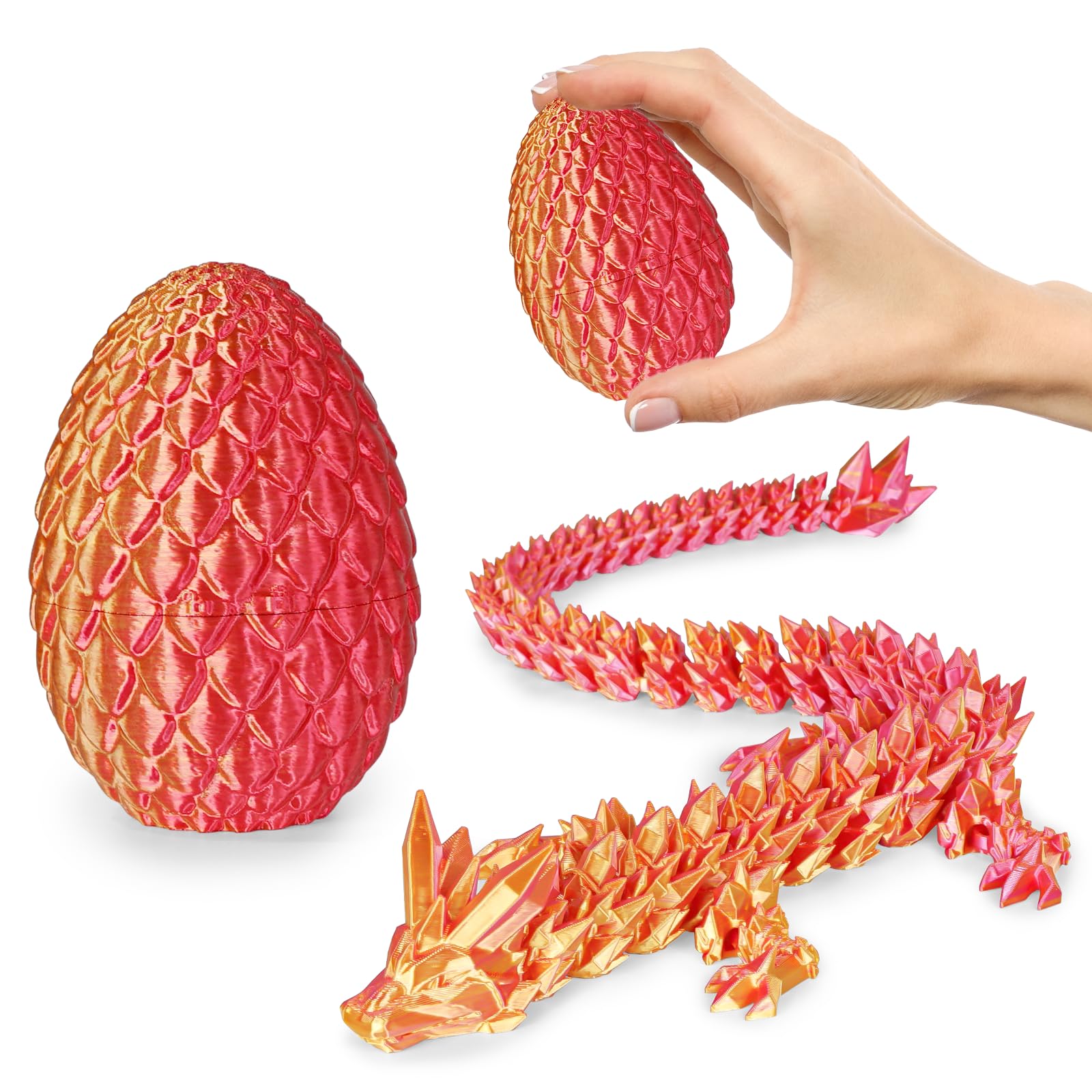 Olee Odee Dragon Egg with Dragon Inside 3D Printed Surprise Toys for Kids Adults Gifts Christmas Stocking Fillers Easter Desk Toy Office Room Decor, Orange Red, S (H:3.9 in / 10cm)