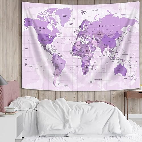 Miniatura 3 de Tapiz morado con mapa del mundo antiguo, tapiz para colgar en la pared para niños y estudiantes, tapiz vintage de Asia Europa, América, África,