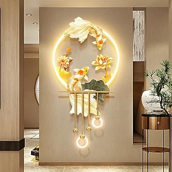 3D Koi Fish LED Wall Art, Illuminated Led Entryway Mural Decorative Wall Art for Bedroom, Living Room, Kitchen, Modern Wall Sculpture Decor27.6x55in, B