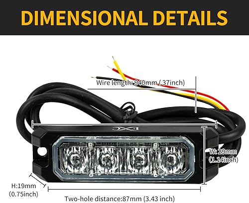 Miniatura 6 de FXC Purishion - Luces estroboscópicas de emergencia impermeables con 4 luces LED de luz estroboscópica, 16 patrones intermitentes para automóvil,
