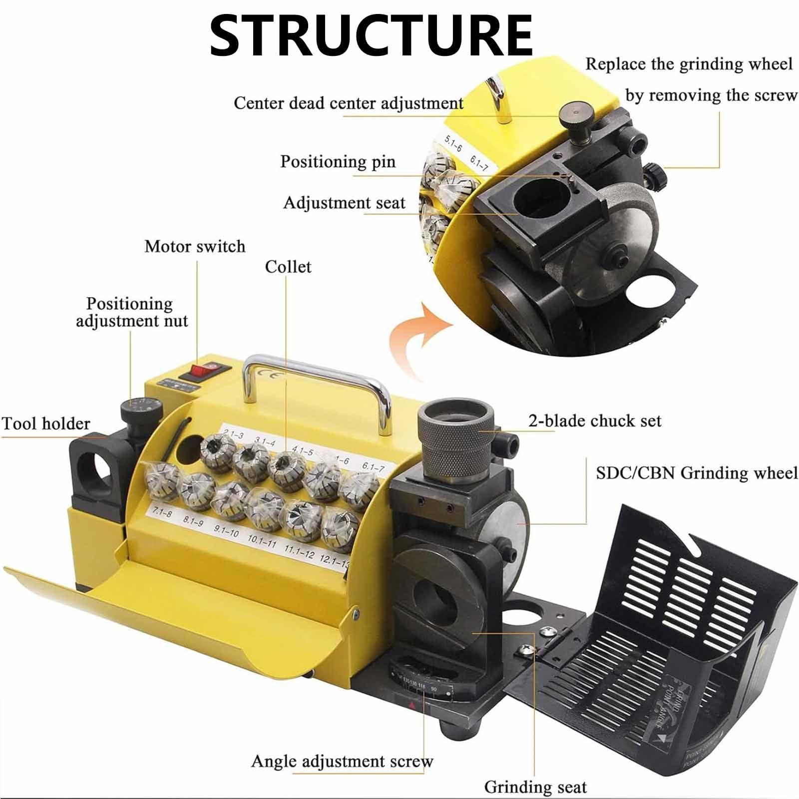 Afilador de brocas, amoladora angular ajustable para reafilar brocas, ideal para uso doméstico y taller