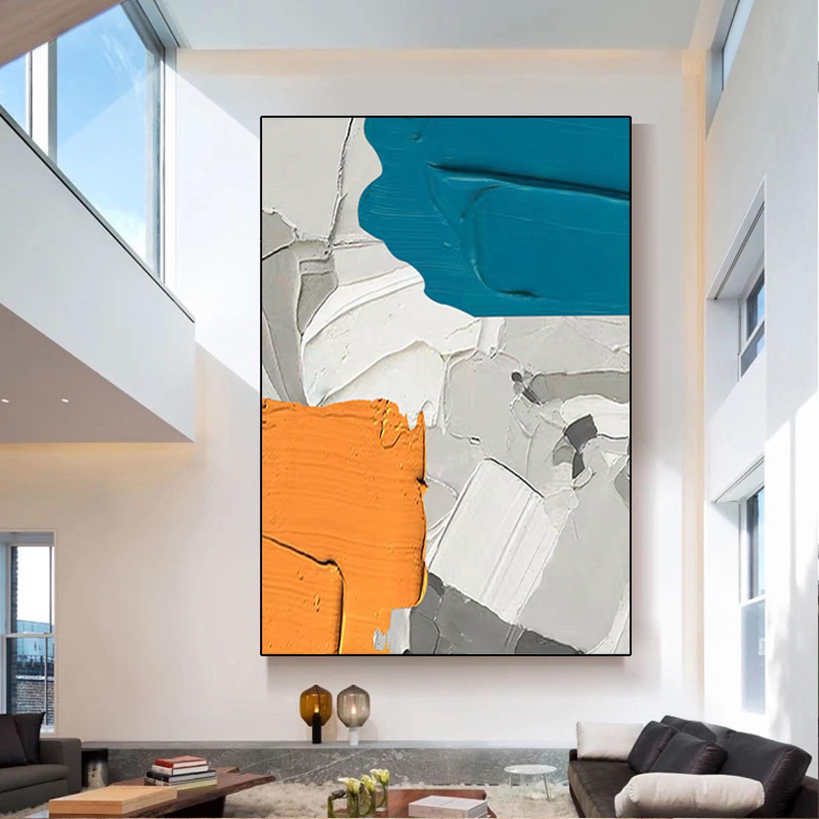 Peinture à l'huile abstraite faite à la main toile texturée 60x90cm