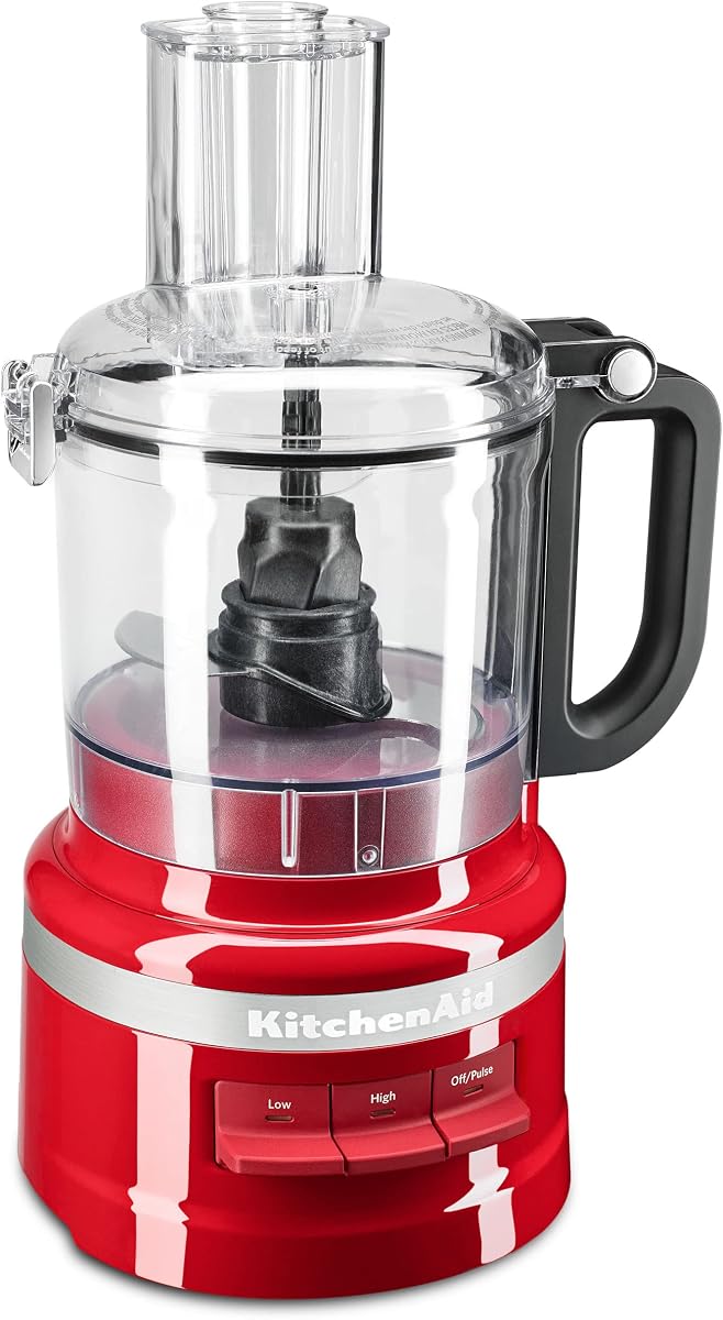Procesador de alimentos KitchenAid de 7 tazas, KFP0718, rojo imperio | Almacenamiento todo en uno para cuchillas y discos, control de tres velocidades, tubo de alimentación 2 en 1, tazón de trabajo fácil de limpiar