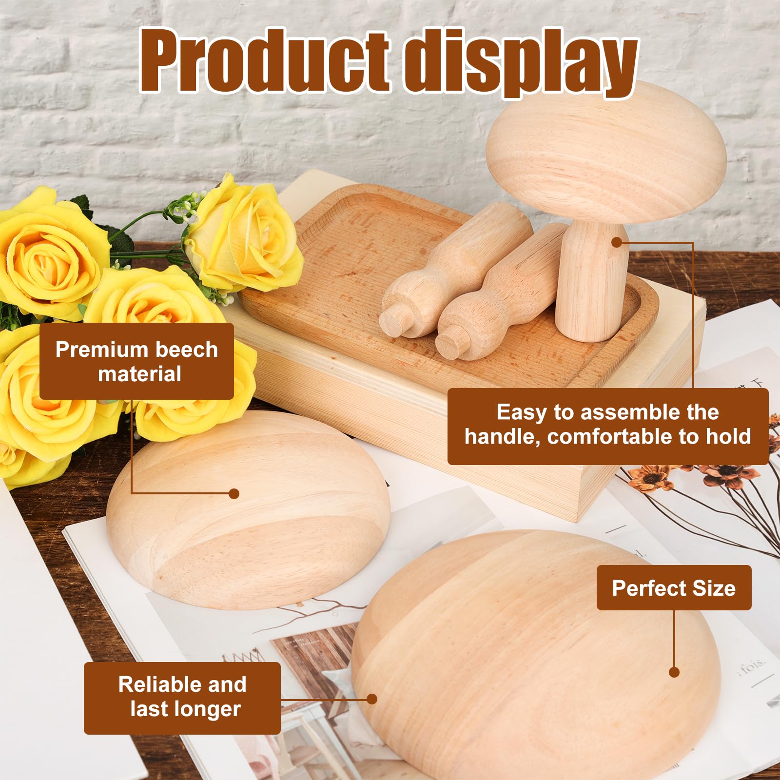 3pcs Pottery Molds, 6.5/5.5/4.5in Plaster Slump Molds for Ceramics Forms Forming with Handles Wooden Ceramics Pottery Tools Clay Mold Shapes for DIY Dishes Plate Art Making - Image 3
