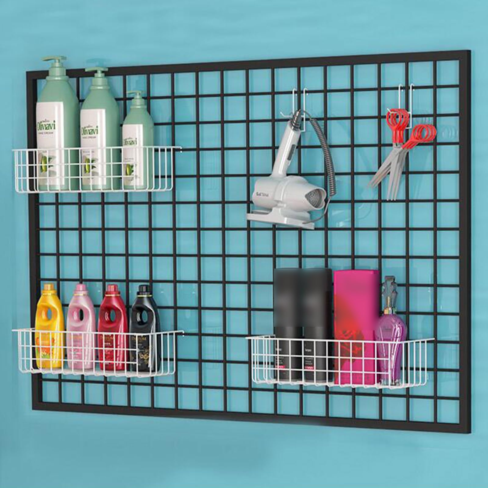 Robuste Gitterwandpaneele – Handelsübliche Verkaufsständer, Fotowandregale, Aufbewahrungseinheiten für Zuhause und das Büro, dekorative Regale für den Ladenbau – Schwarz, vielseitig und lang