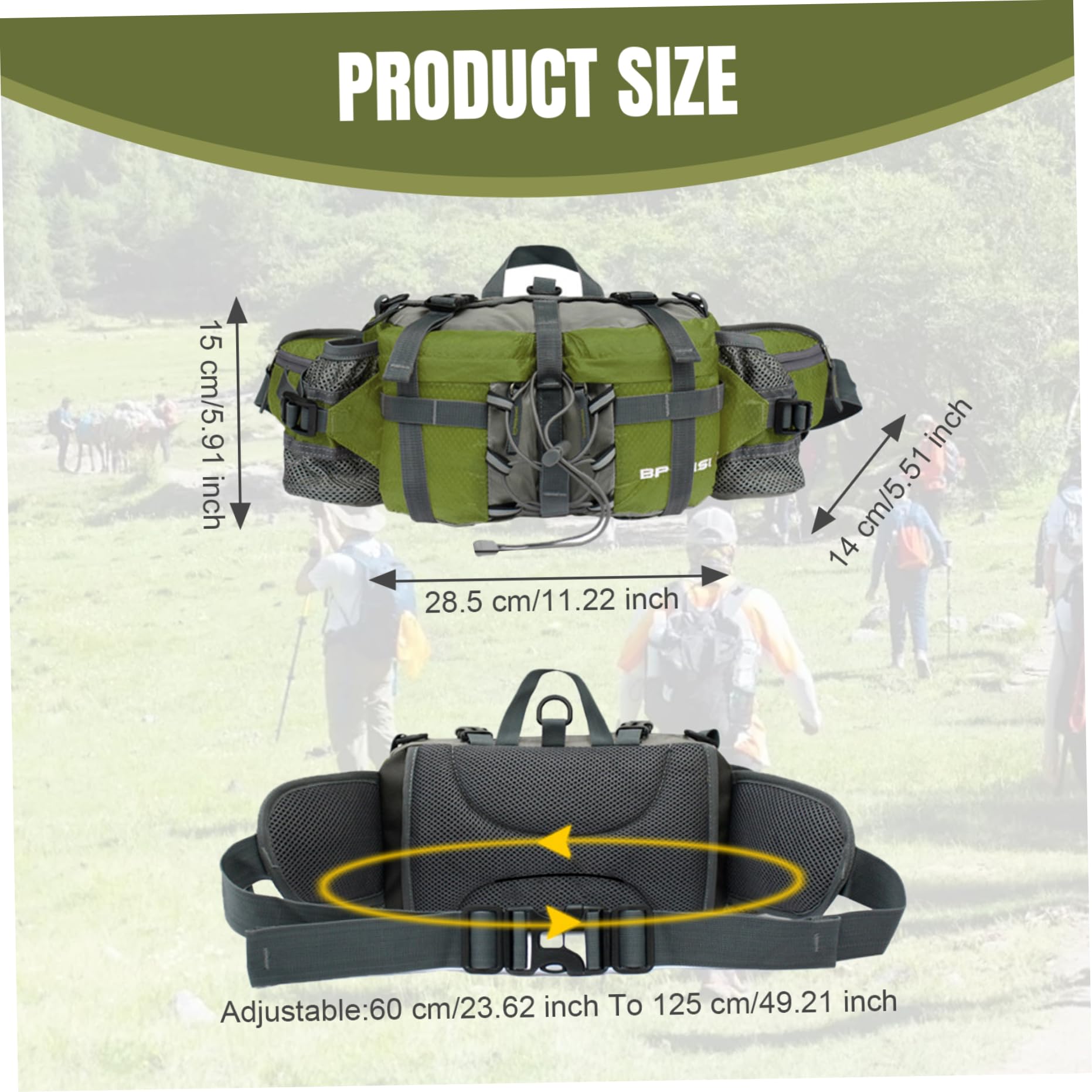 Riñonera, riñonera con Dos portabotellas de Agua, para Senderismo, Mochila Lumbar para Correr, Caminar, pasear Perros, Viajar en Bicicleta