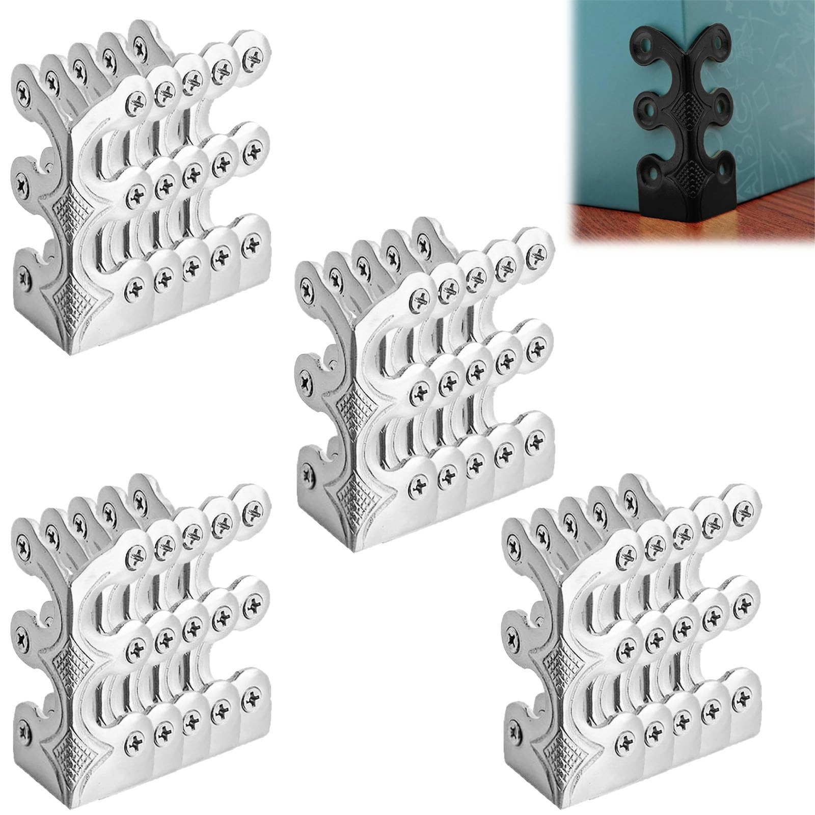 Metal Baseboard Corner Protectors Solid Brass Skirting Board Corner Protectors Vintage Metal Corner Protector Brass Corner Protector for Cabinet Doors Wood Cases (Silver-20pcs)