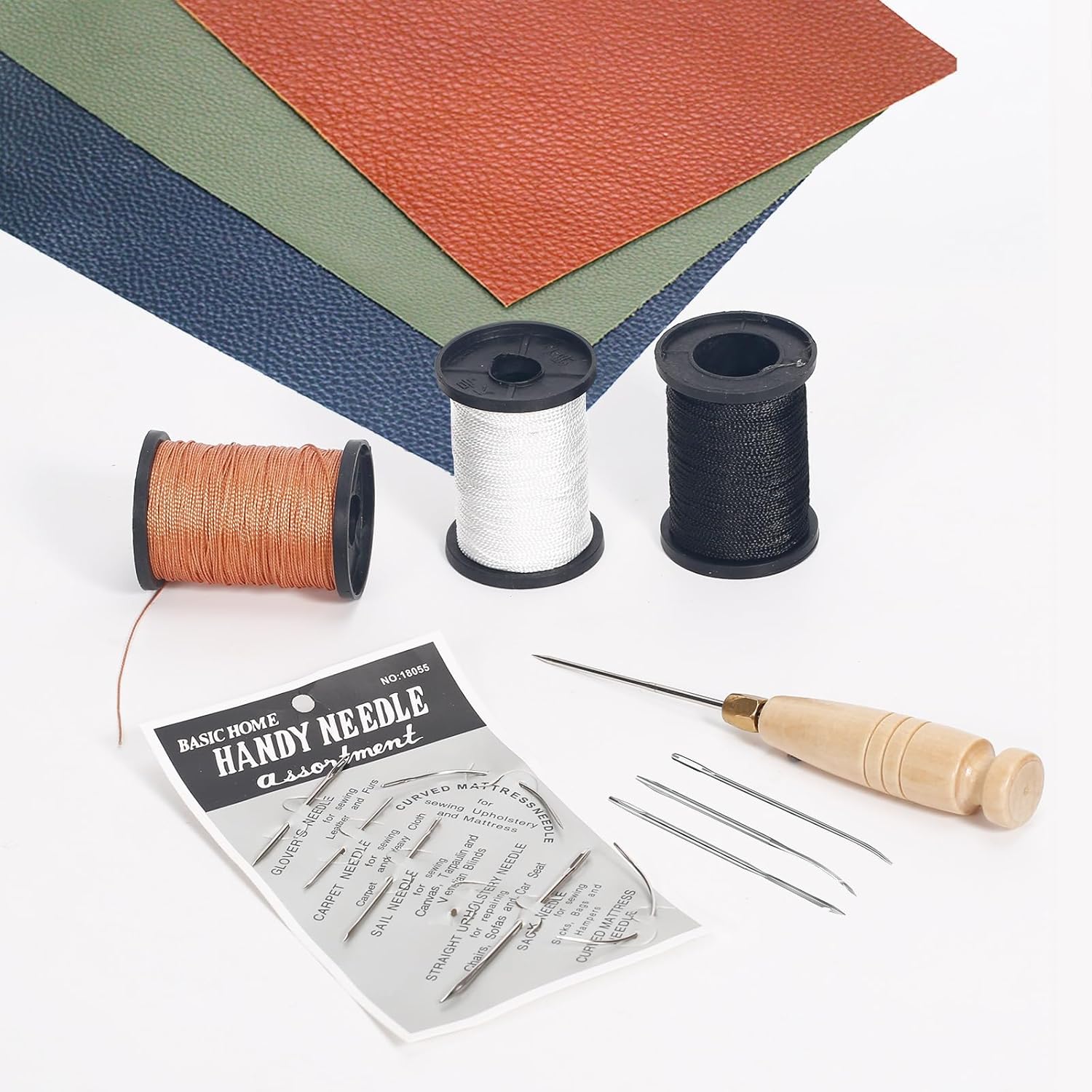 Nurkul 3-Spool Nylon Thread Sewing Kit, 80 Yards Each, Heavy Duty Needles (5 Straight, 2 Curved), Sewing Awl, Ideal for Upholstery, Leather, Shoes & DIY Crafts - Image 7