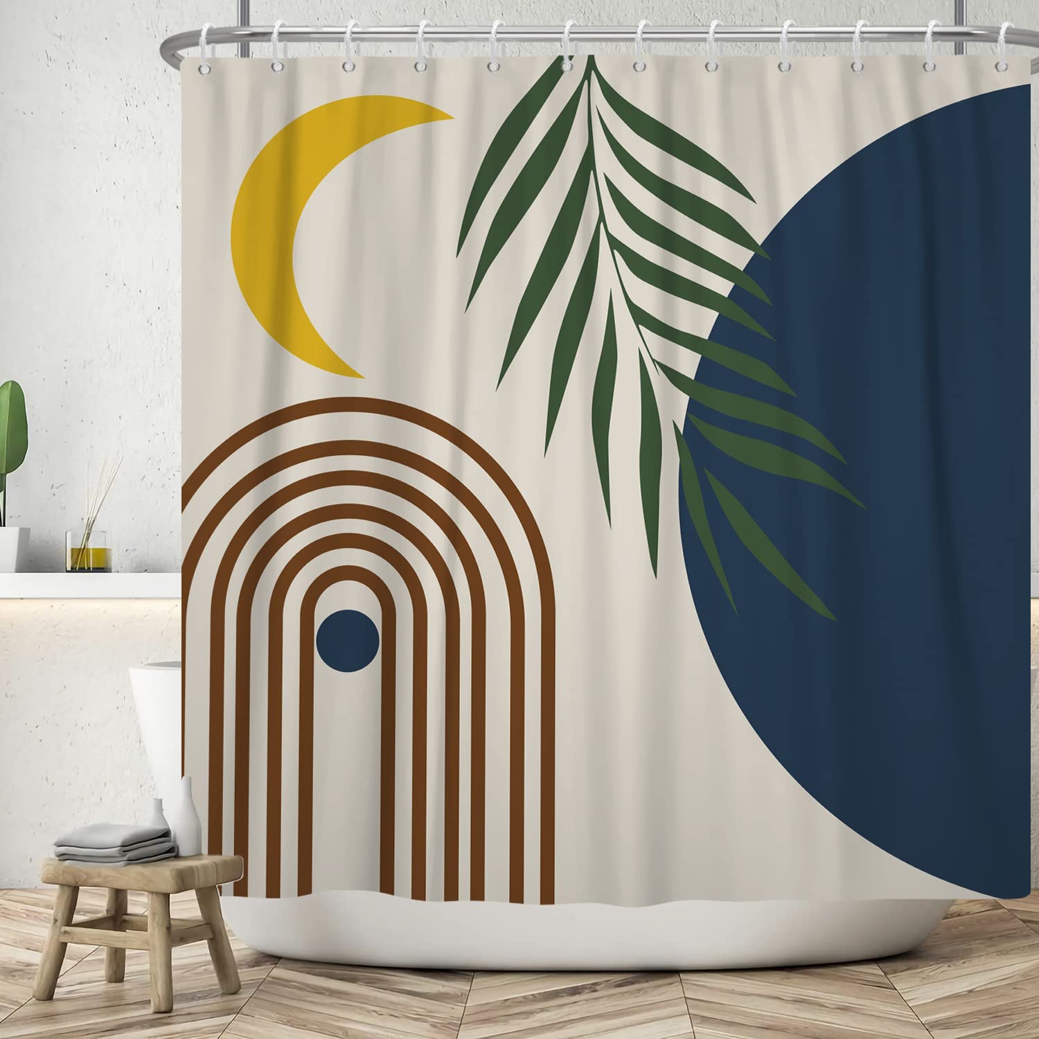 Ttincceer 180x180cm Abstract Shower Curtain Abstract Rainbow Moon Palm Leaf Bathroom Curtain Watercolor Tropical Plant Boho Shower Curtains Waterproof Bathtub Curtain — image 1