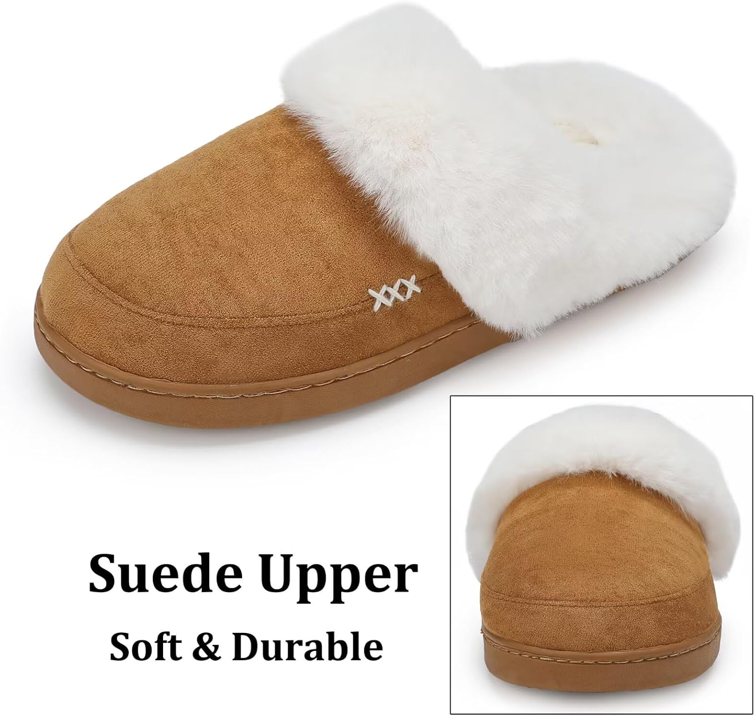 NineCiFun Women's and Men's Memory Foam House Slippers, Faux Fur Lined Indoor Fuzzy Slippers with No-slip Sole, Slip on Suede Home Shoes, Warm Winter Gift for Women & Men - Image 4