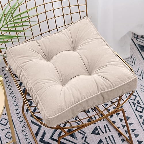 Miniatura 2 de Furlide Cojines para silla con lazos de 18 x 18 pulgadas, cojines cuadrados para sillas de comedor para interiores y exteriores, color beige, 18 x
