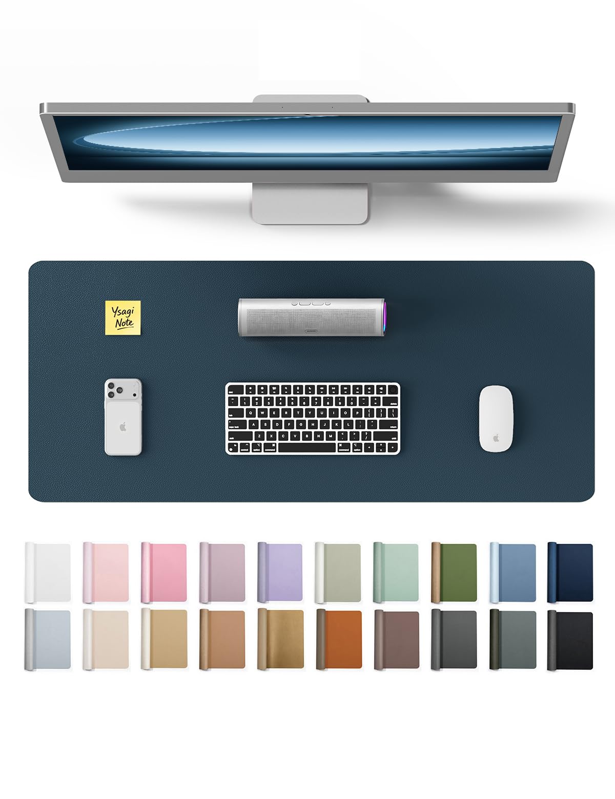 YSAGi Leather Desk Protector, Office Mat, Large Mouse Mat, Non-Slip PU Leather Blotter, Laptop Desk Mat, Waterproof Writing Pad for Office and Home (Dark Blue, 23.6" x 13.8") Dark Blue 23.6" x 13.8"