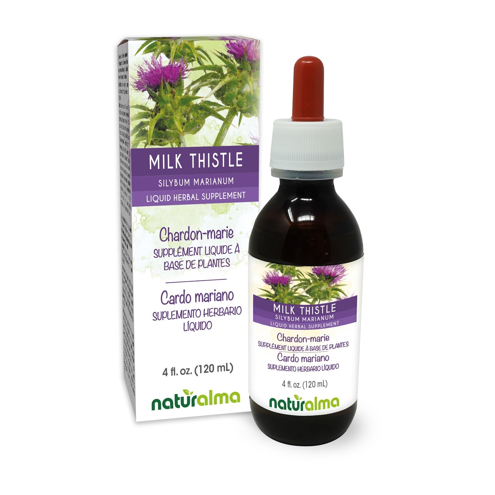 Naturalma Milk Thistle (Silybum marianum) Fruit and herb Alcohol-Free Tincture - 4 fl oz Liquid Extract in Drops - Herbal Supplement - Vegan 4 Fl Oz (Pack of 1)