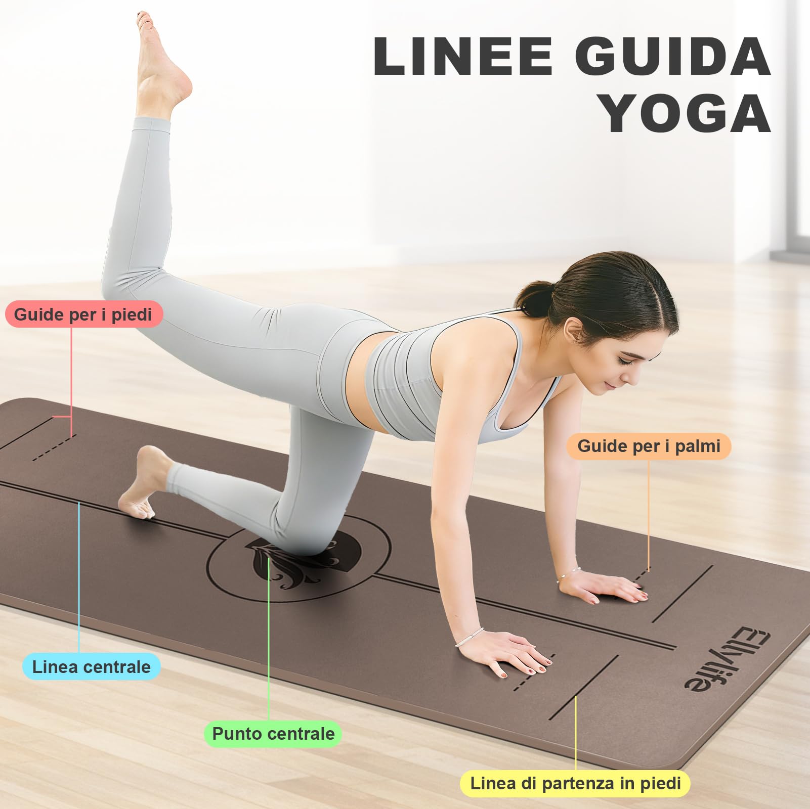 Ellylife Tappetino Yoga,Extra Spesso Yoga Mat, Antiscivolo in Gomma Naturale e Eco TPE con Cinghia,Resistente agli Strappi, per Yoga, Pilates e Fitness a Casa