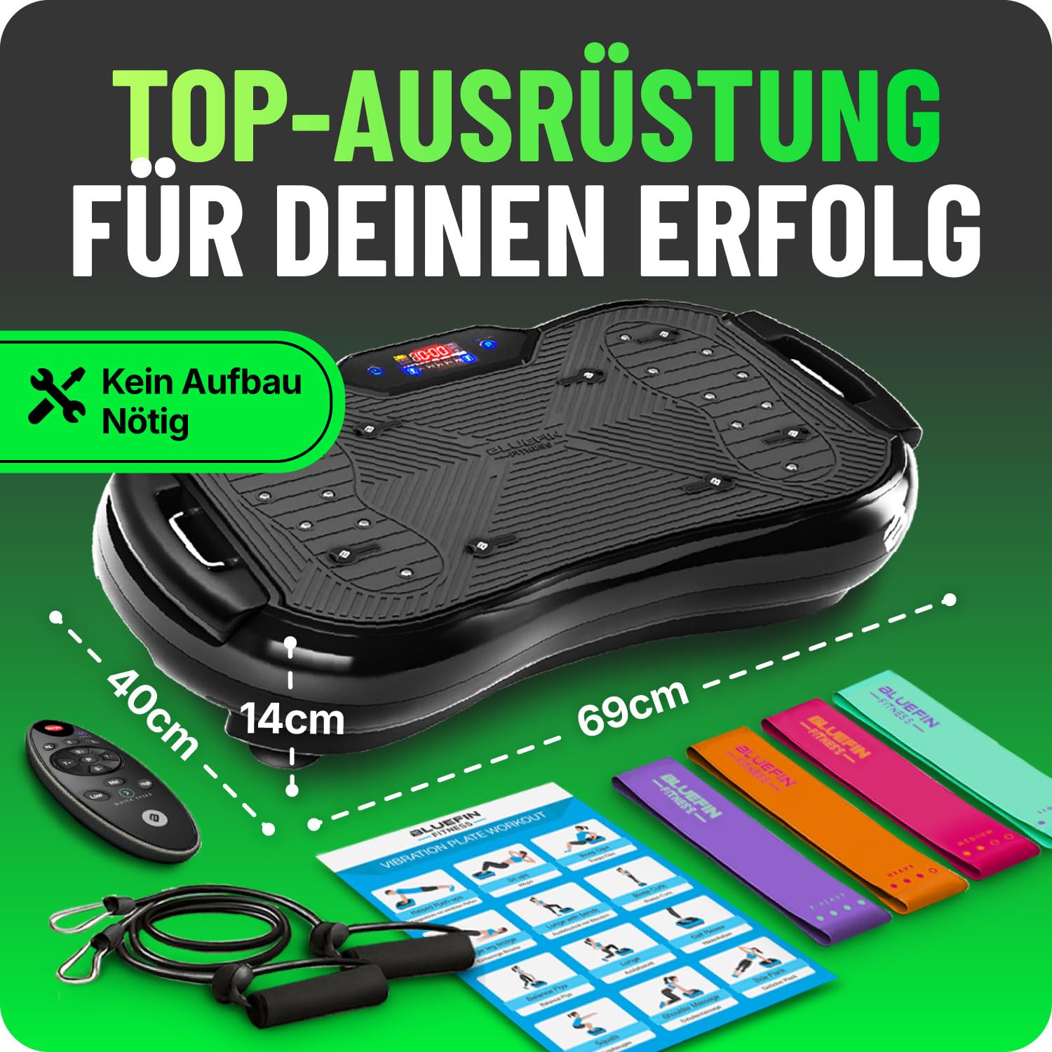 Bluefin Fitness Ultra Slim Power Vibrationsplatte, 5 Programme + 180 Stufen, Ganzkörpertraining, Geräuscharmes Heimfitnessgerät, Einfach zu verstauen, Kompaktes Design