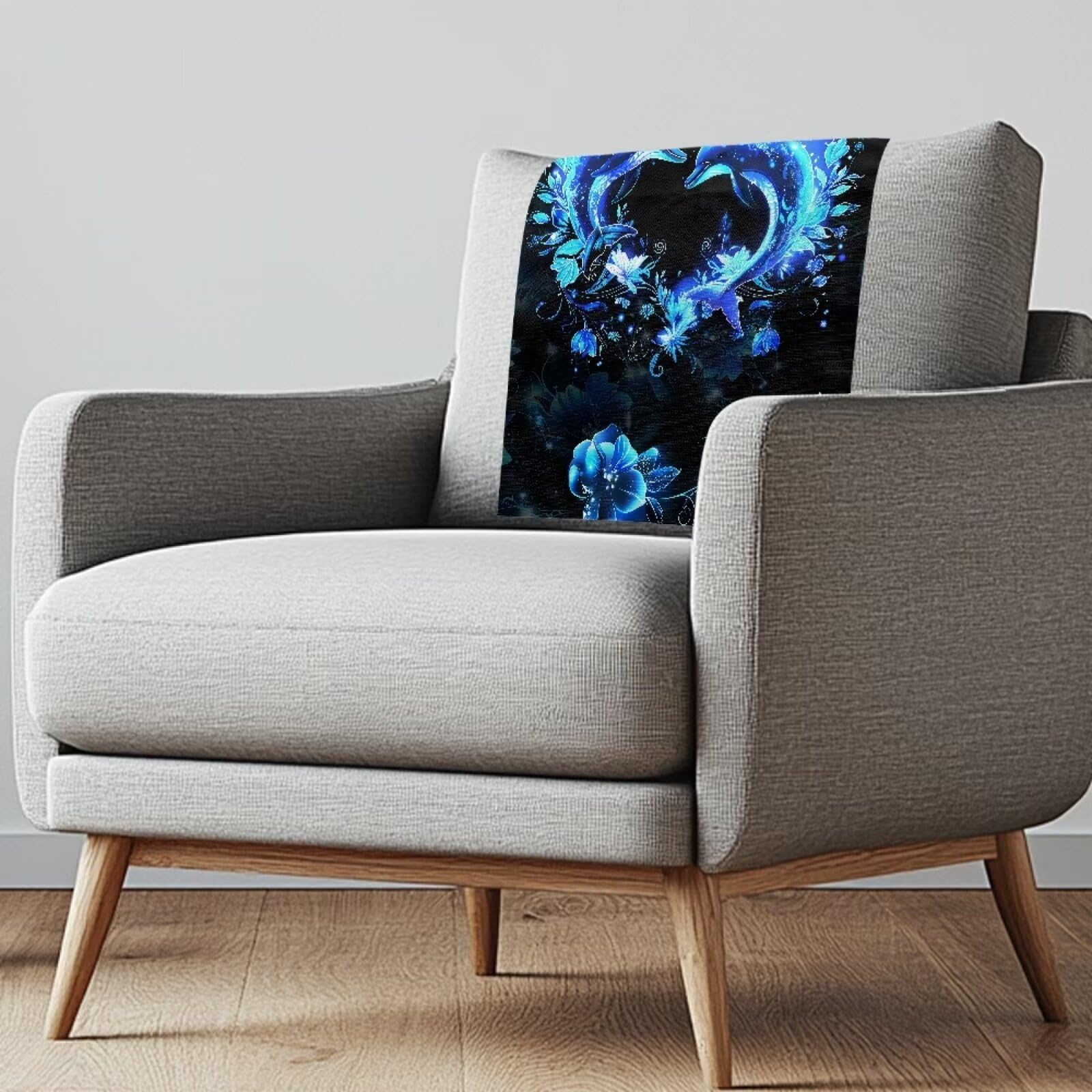 Maiyoinou Dolphin Sofa Headrest Protector with Fixing Nails, Skin Friendly Easy to Clean Sofa Headrest Covers for Furniture Home Decoration 26.18