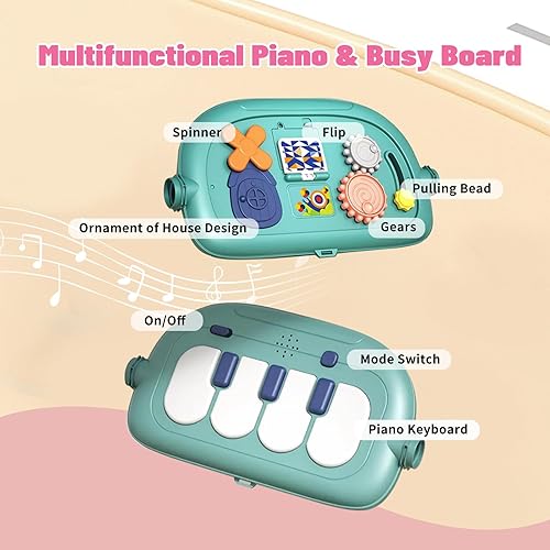 Miniatura 4 de Centro de gimnasio 3 en 1 para bebés, tapete de juego para el tiempo boca abajo, andador de bebé, piano para patear y tocar con música y luz,