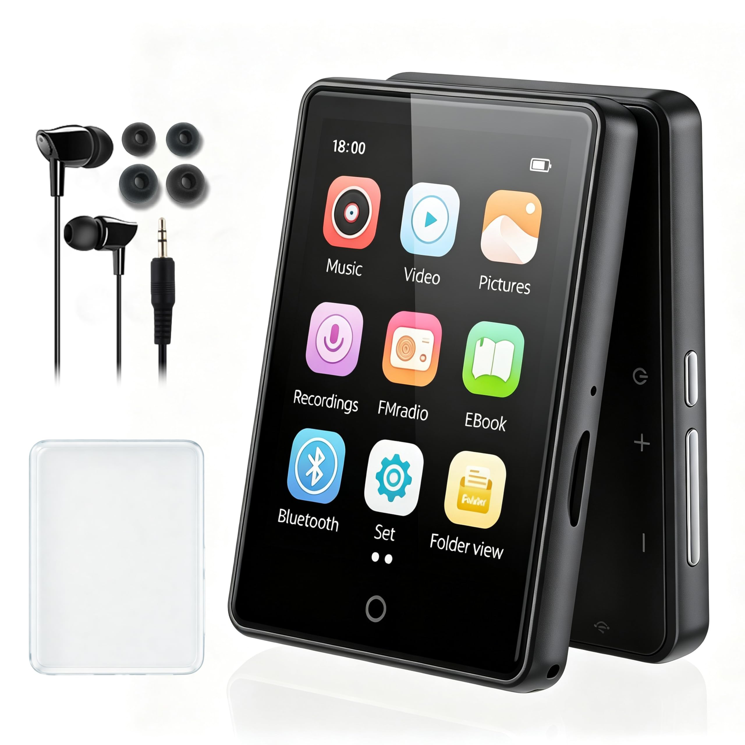 32 GB Lettore MP3 con Bluetooth 5.3, portatile altoparlante per bambini | Qualità audio HiFi, Touch screen da 2,8 pollici, Radio FM, Registratore vocale, Supporta schede TF fino a 128 GB (Nero)