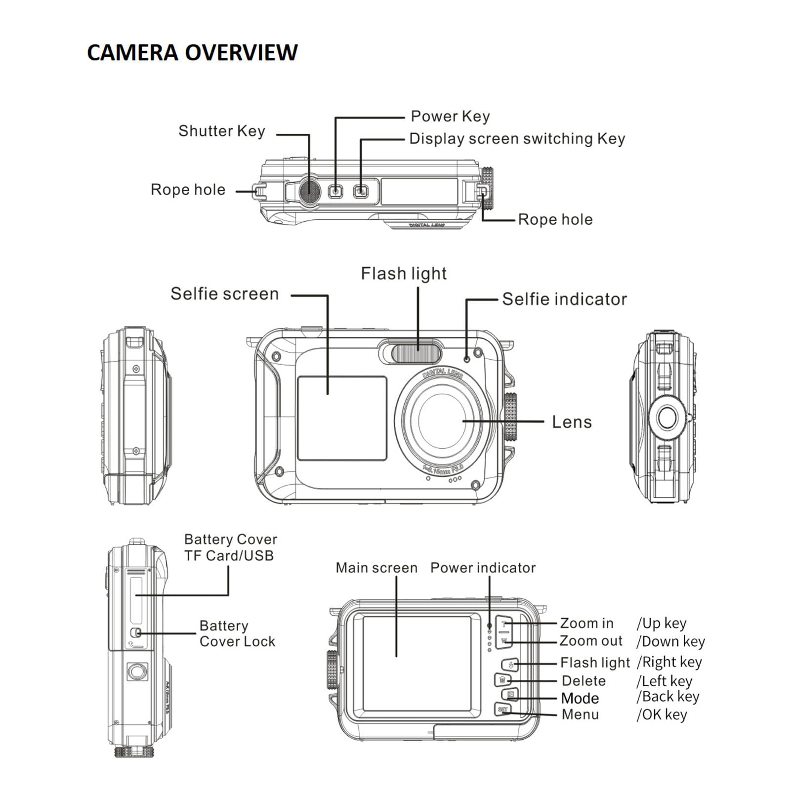 Appareil Photo Numérique Étanche Jectse, HD 48MP 2,7K 16X Zoom Numérique 10 Pieds Caméra Sous-Marine avec Selfie HD Double Écran, Appareil Photo Portable Vert USB Étanche