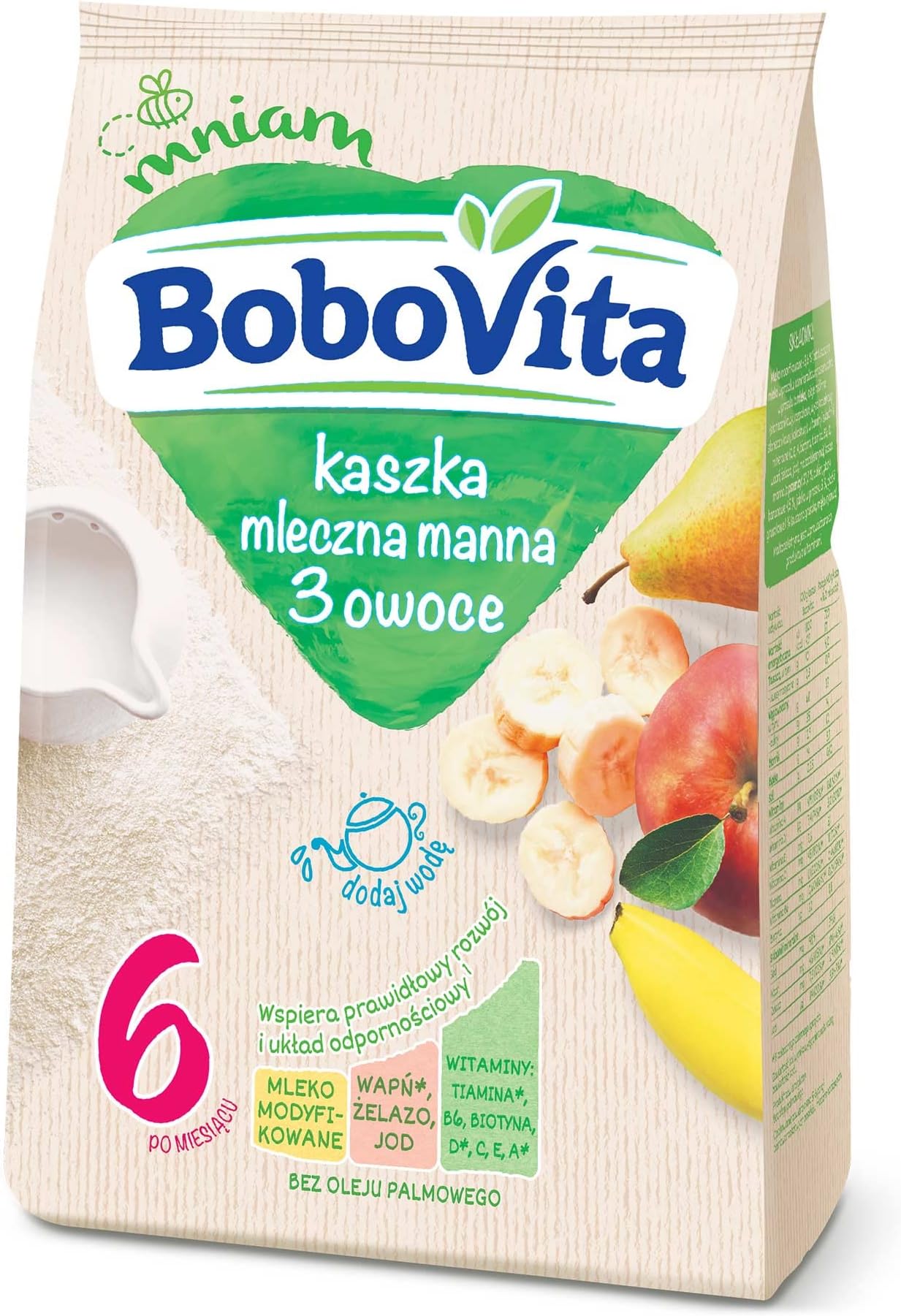 Bobovita Instant Milk Semolina with Bananas, Apples and Pears for Babies (230g/8.1oz)