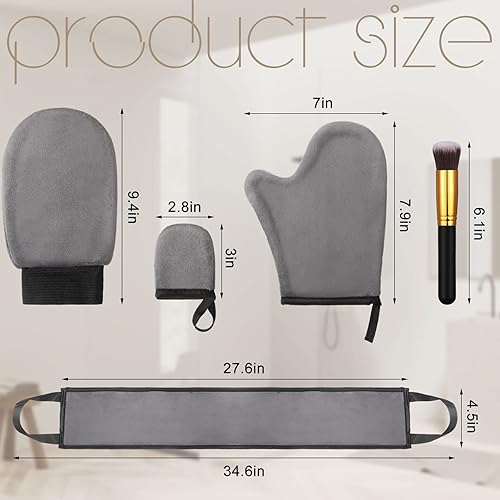 Miniatura 8 de Kit de 5 aplicadores de manopla autobronceadora, incluye guante exfoliante, manopla de bronceado, mini guante facial, aplicador de loción para la