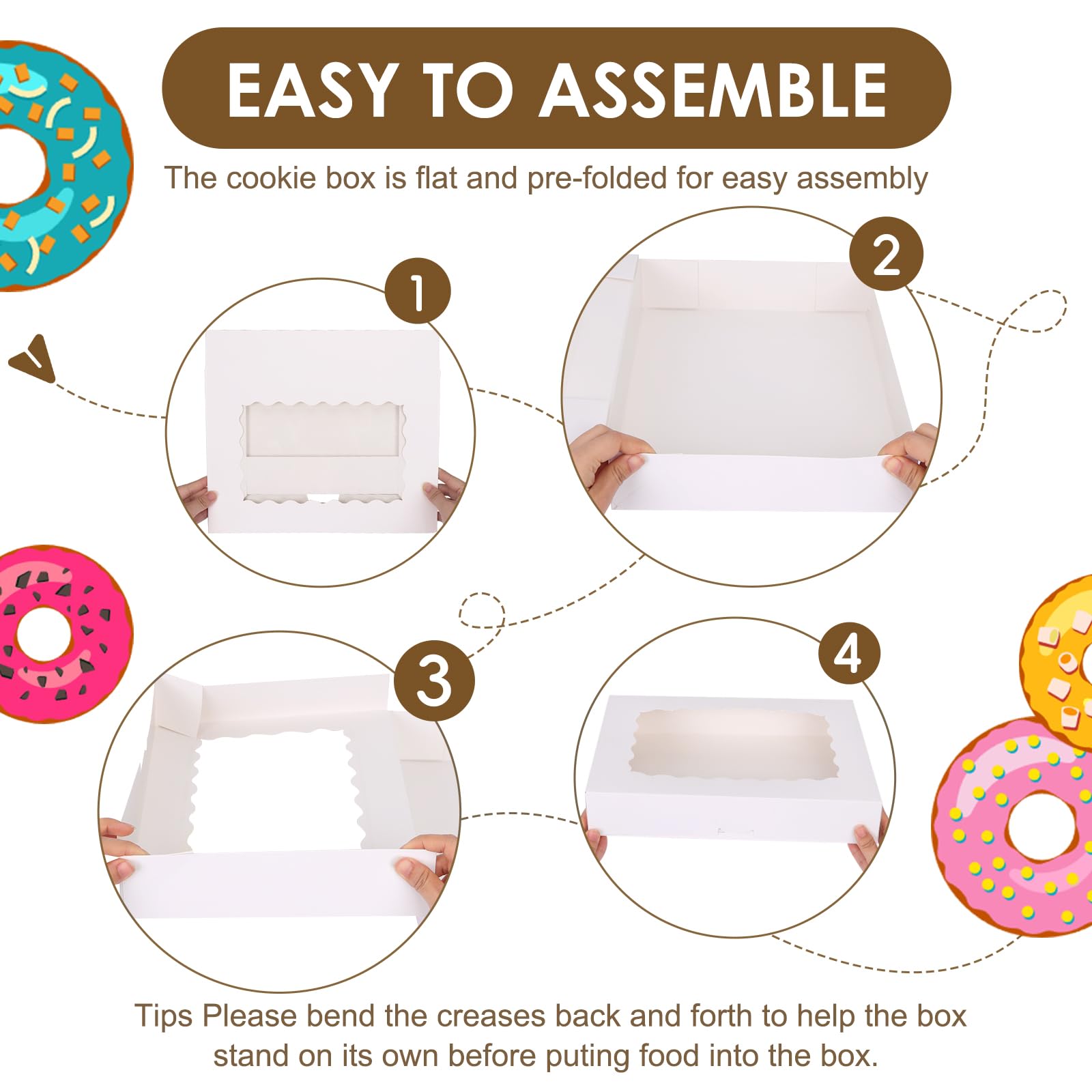 Moretoes 40 cajas de panadería, 14 cajas de galletas de 10 x 2.5 pulgadas con ventana para donas, pasteles, magdalenas y pasteles (blanco)