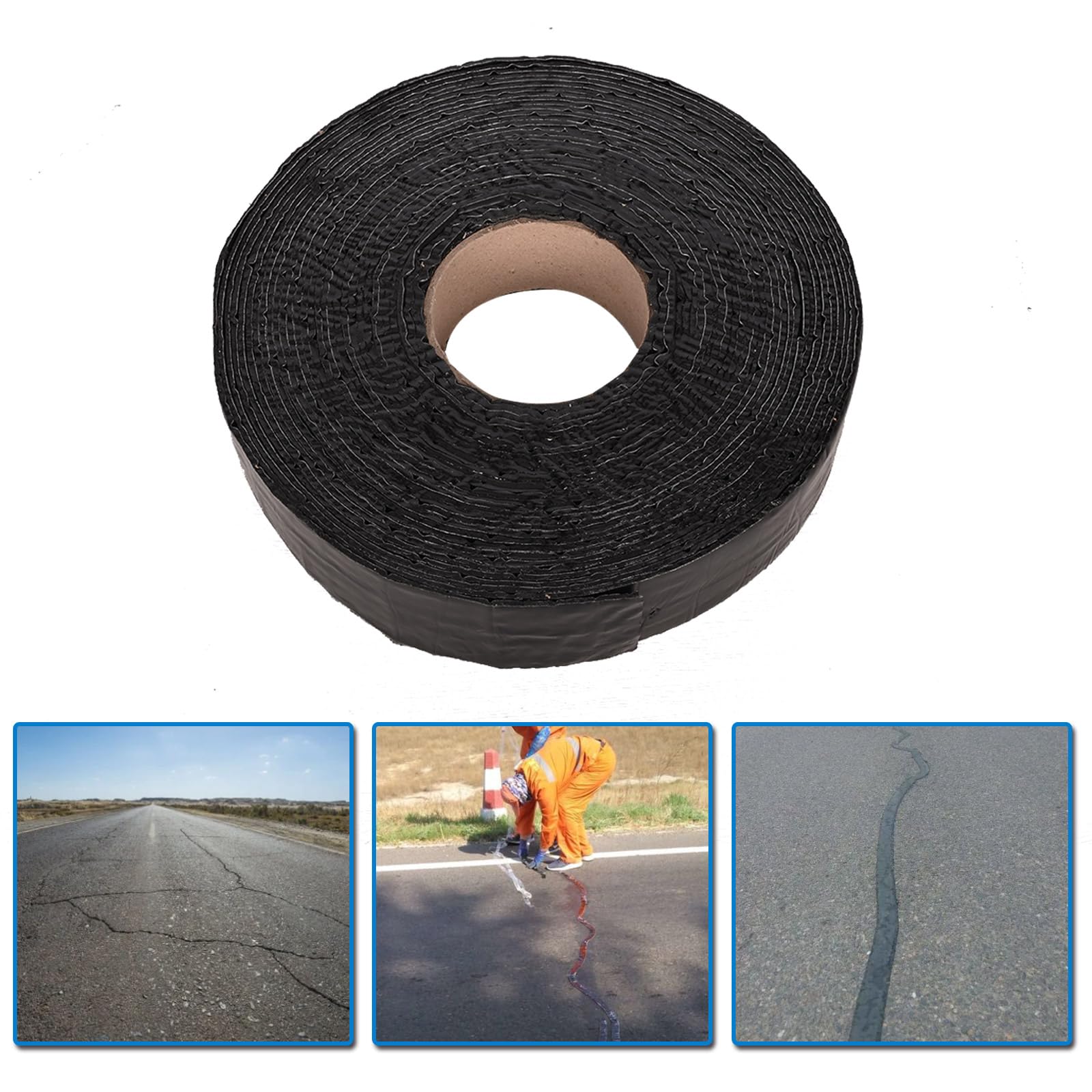 Ruban adhésif de réparation, Bande Etancheite pour Joint d'Asphalte - 15 m x 5 cm - Pour Ciment, Route, Allée, Trottoir, Parking, Toit