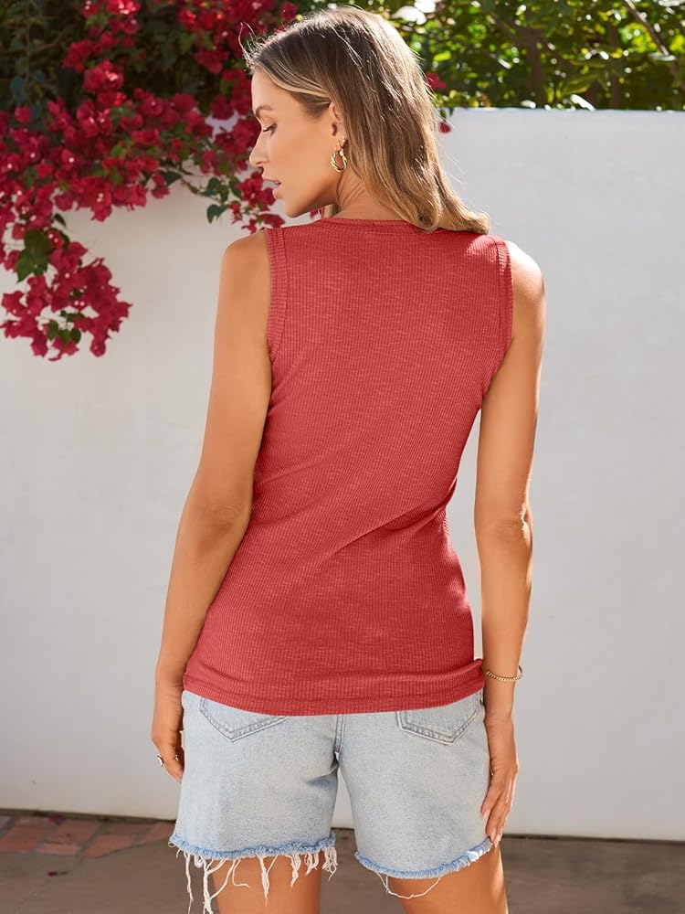Kissfix Tank Tops for Women Summer Casual Cute Sleeveless Henley