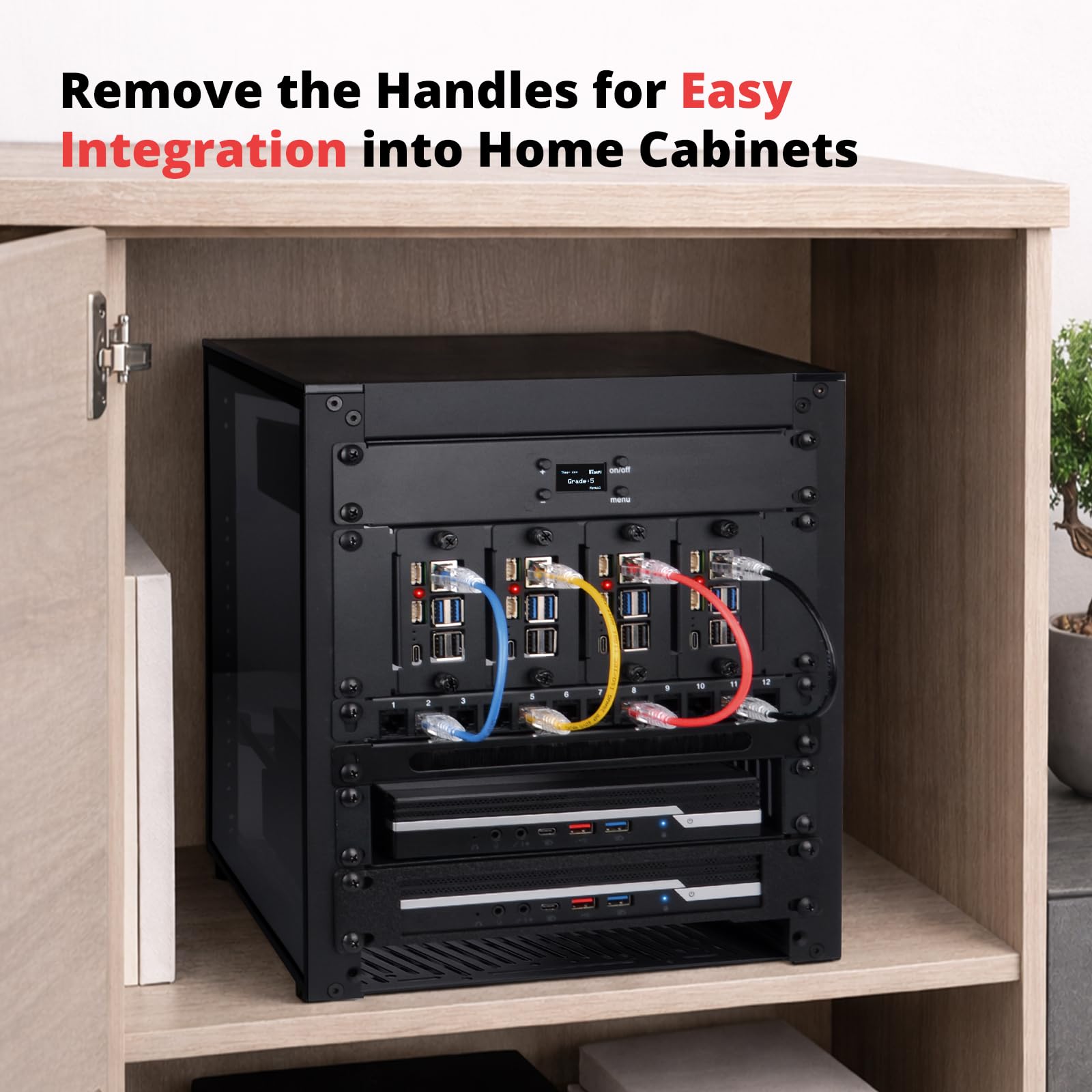 GeeekPi DeskPi RackMate T1/2 Plus, armadio server da 10 pollici, 6U, mini rack profondo 260 mm con fondo del rack e pannello patch Keystone vuoto a 12 porte, per dispositivi AV, NAS e server da 10