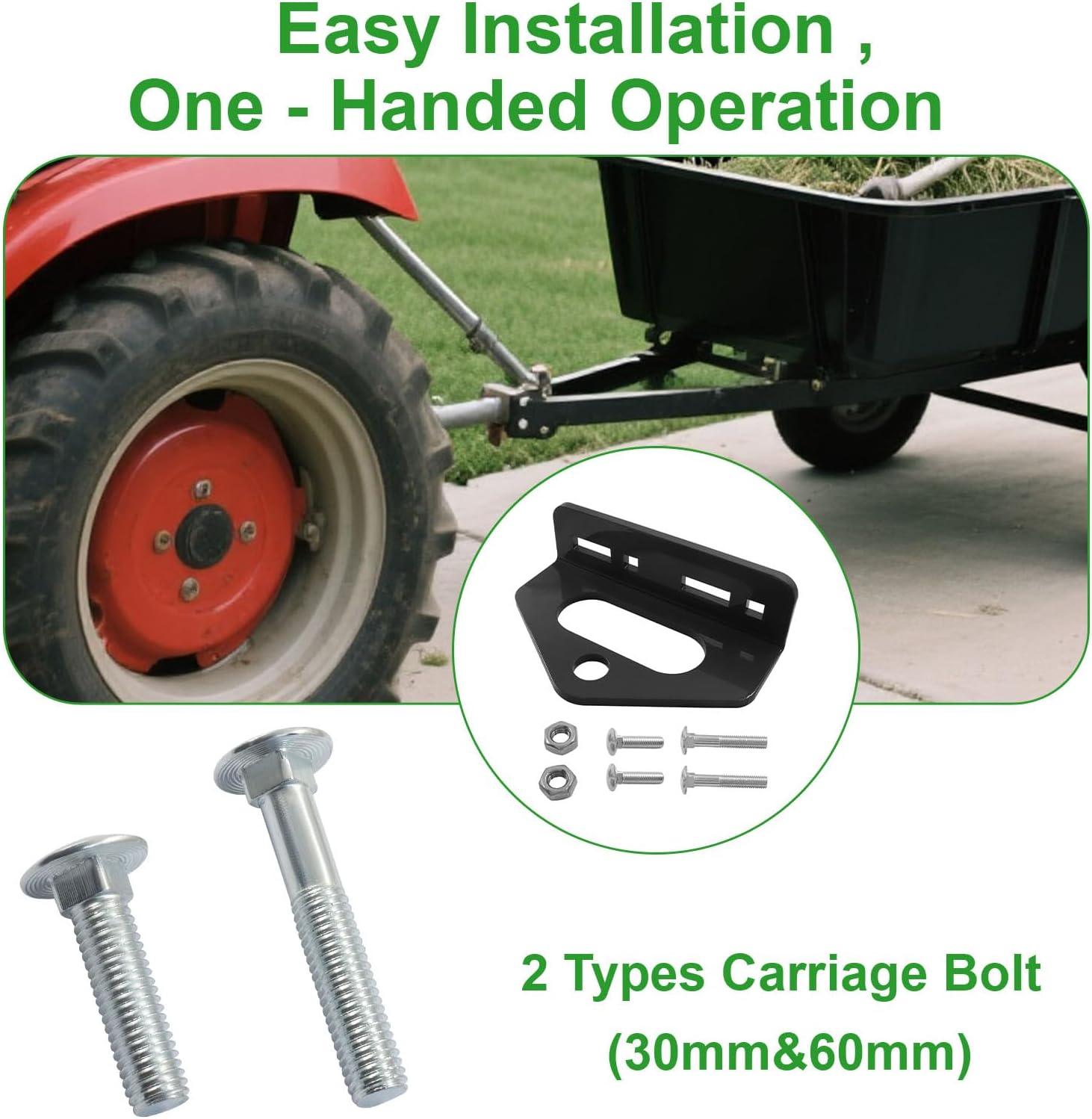 1Pcs Heavy Duty Steel Lawn Mower Hitch 1/4", Golf Cart Hitch Kit with Pin, Universal Black Zero Turn Mower Accessories with 2 Carriage Bolts, Rugged Trailer Tow Hitch for Lawn Tractors