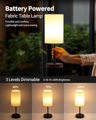 Miniatura 4 de KDG Lámpara de mesa simple inalámbrica, lámpara de escritorio LED portátil de 5000 mAh, 3 niveles de brillo, luz de emergencia, pantalla de lino