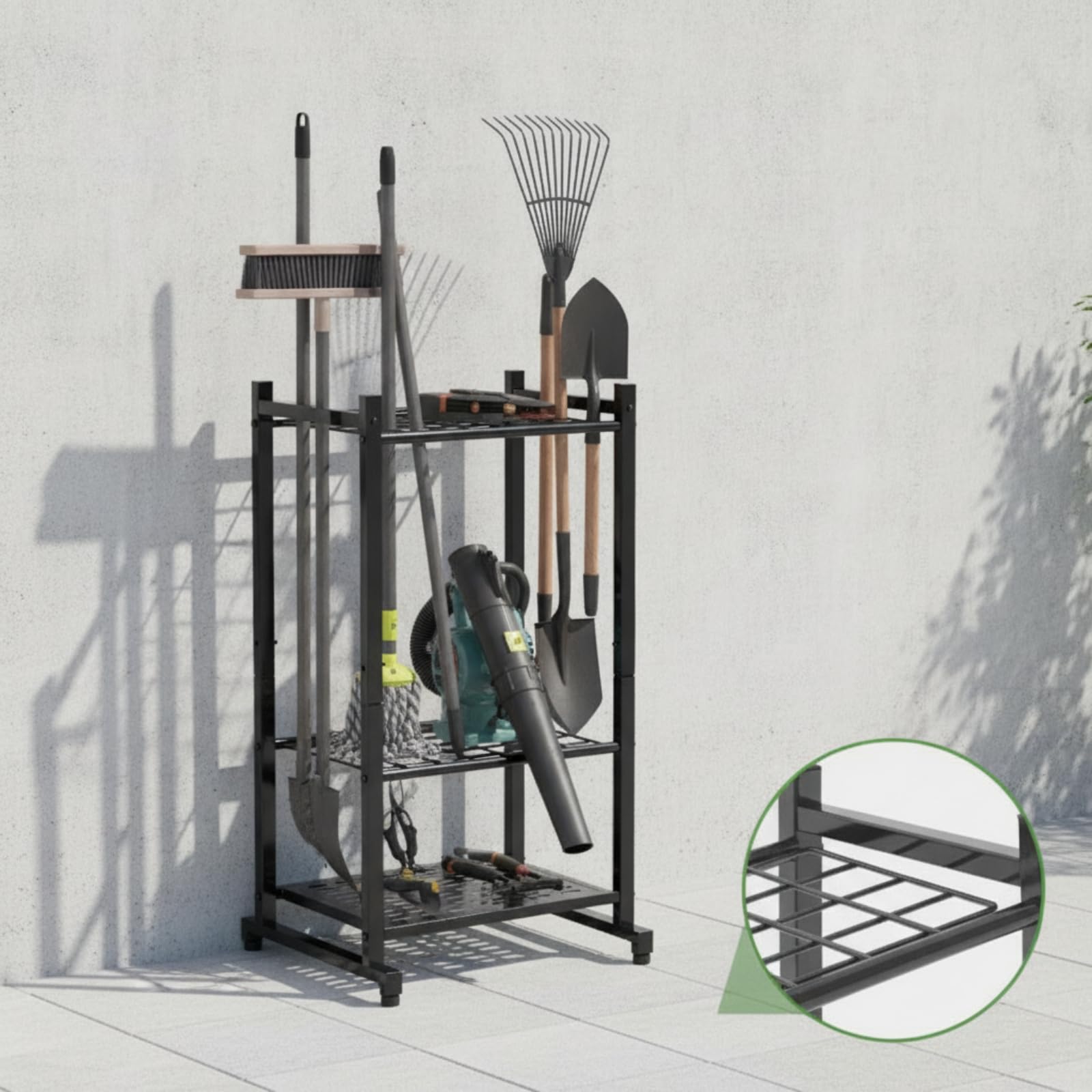 Porta Attrezzi da Giardino Resistente Scaffale in Metallo con Tre Ripiani Antiruggine Portaattrezzi per Garage