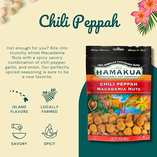Vista 3 de Hamakua - Nueces de macadamia - Chili picante - Cultivado en Hawai saborizado seco tostado medio y macadamia entera - Nueces de macadamia grandes