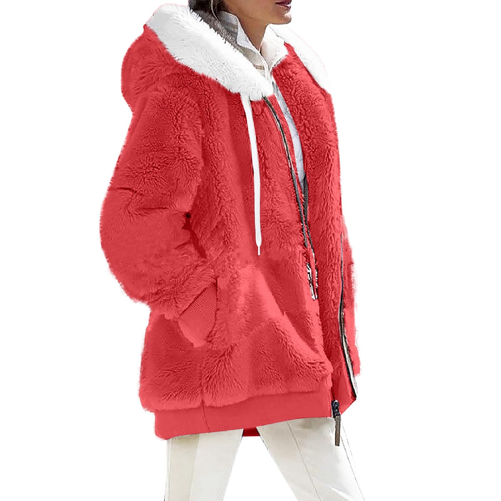 Generisch Fleecejacke Damen Mit Kapuze Winterjacke Damen Warm Teddyjacke