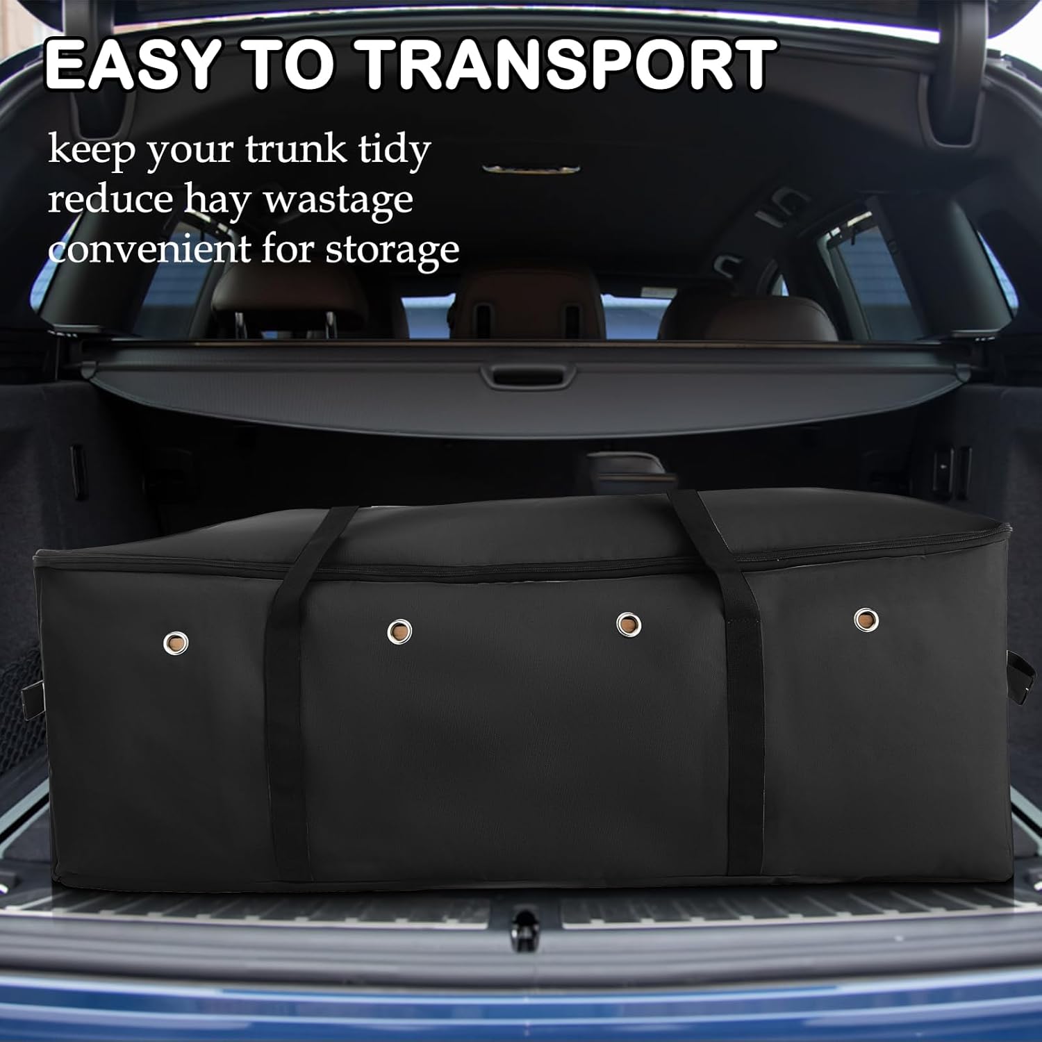 2 Pack Hay Bale Bag,Heavy Duty 1600D Oxford Fabric Slow Feed Hay Bag Extra Large Hay Bale Storage Bag with Top Slow Feed Design for Horse, Goat, Donkeys,45x19.7x18.5 Inch,Black