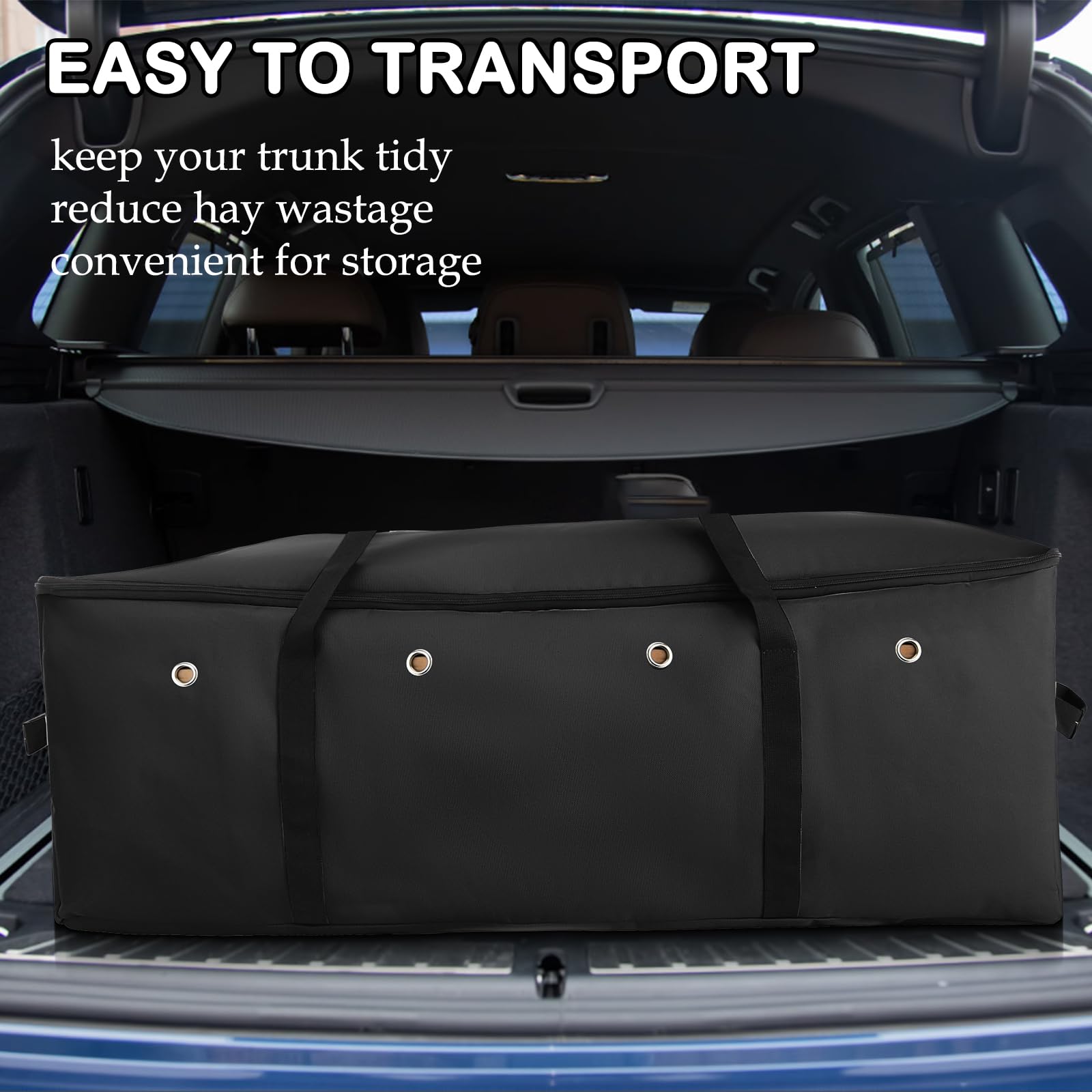 Paquete de 2 bolsas de heno, tela Oxford 1200D resistente, bolsa de heno de alimentación lenta, bolsa de almacenamiento extra grande con diseño de alimentación lenta superior para caballo
