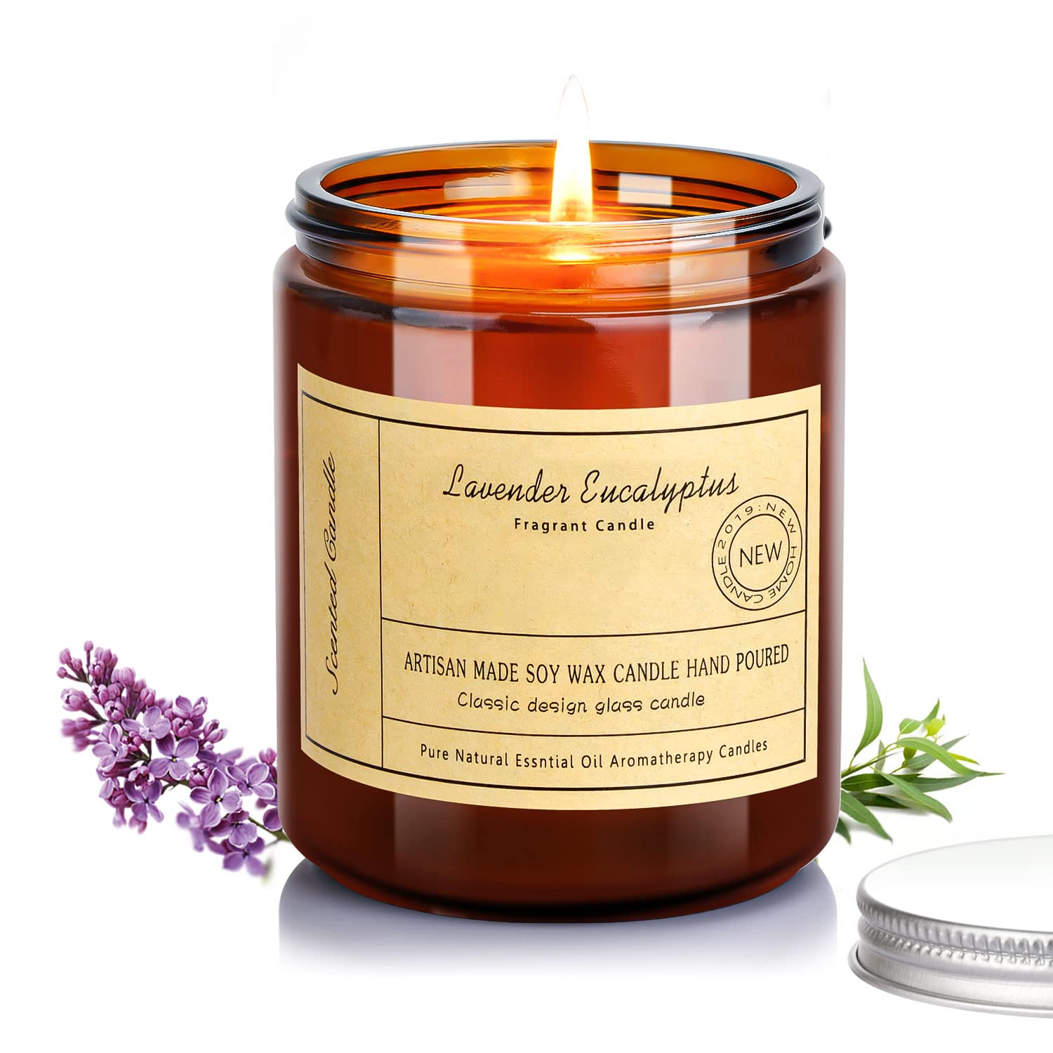 Niveaya Lavender Candles for Home Scented，7.2 oz Hand Poured Natural Soy Candles, Eucalyptus and Lavender Aromatherapy Candles with Long Lasting Burning, Jar Candle Gifts for Women and Men。
