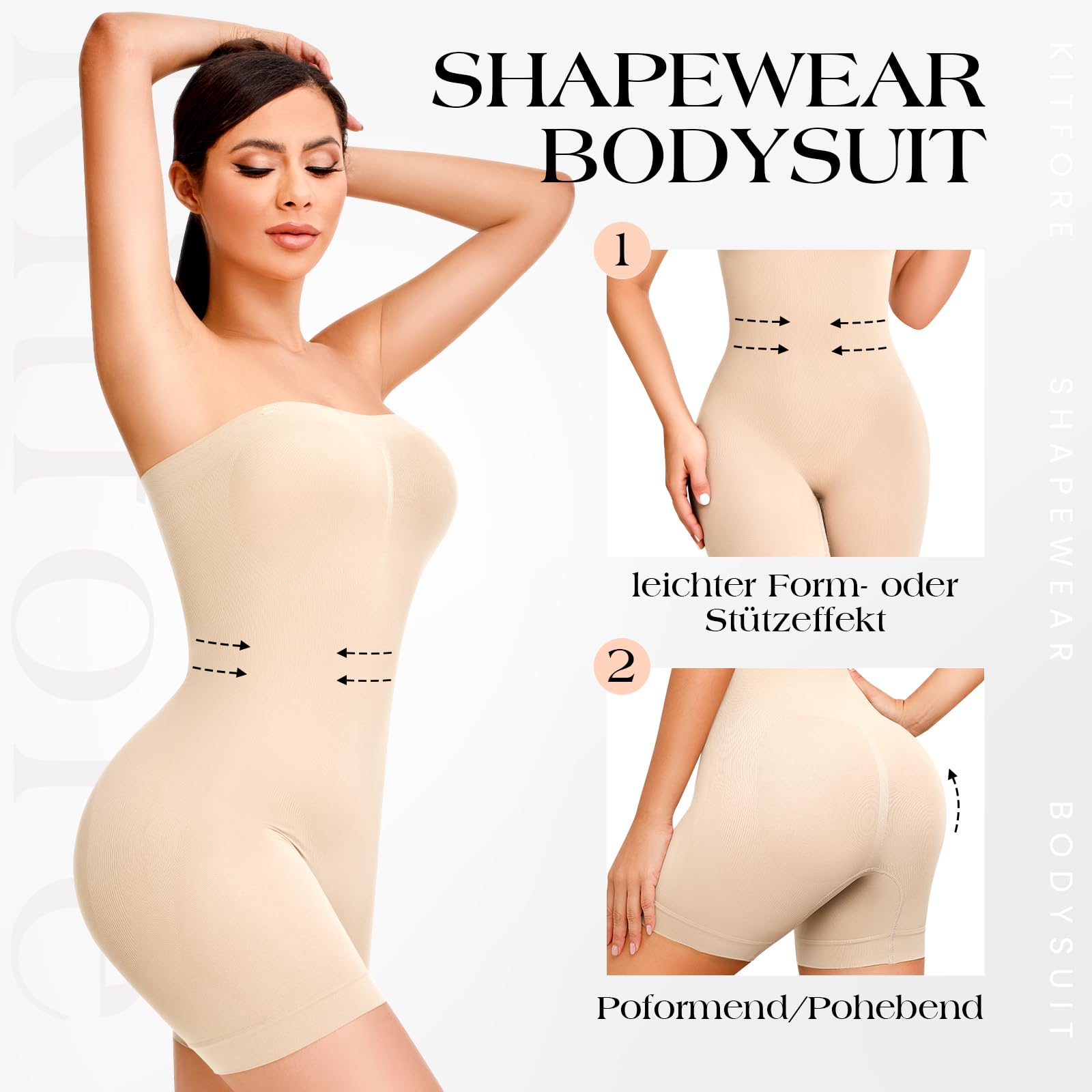 Shapewear Damen Body mit Abnehmbaren Trägern Formende Overall-Shorts für Bauchweg Nahtlose Atmungsaktiver Shaping Bodysuit