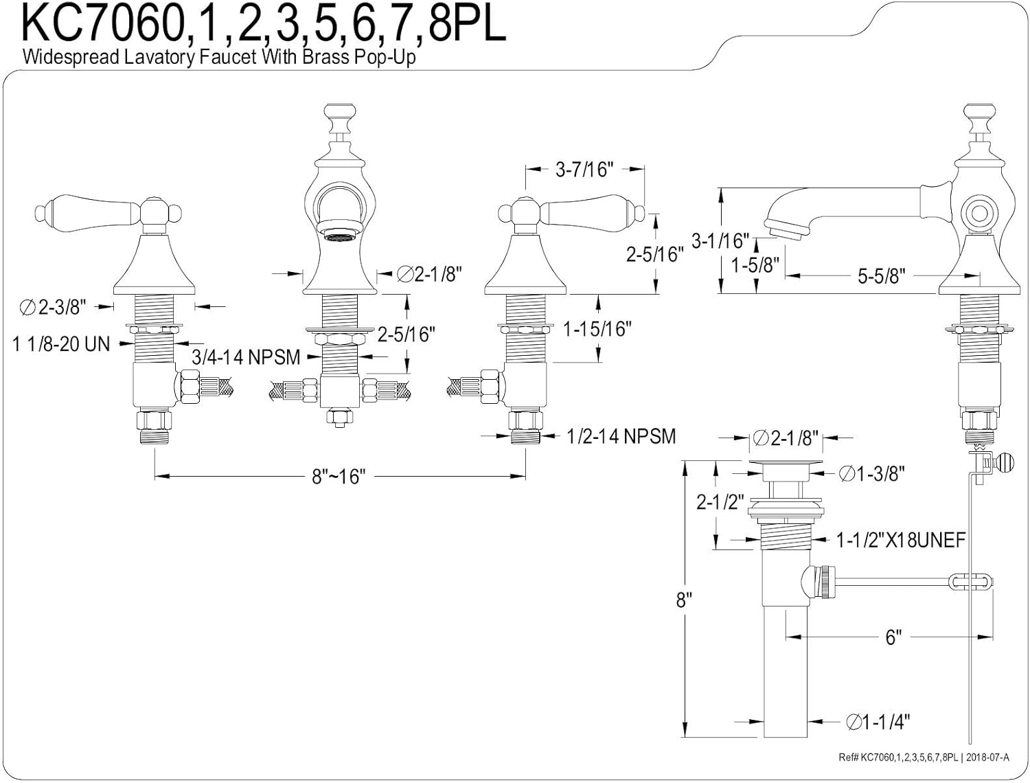 Kingston Brass KC7061PL Vintage 8 in. Widespread Bathroom Faucet, Polished Chrome