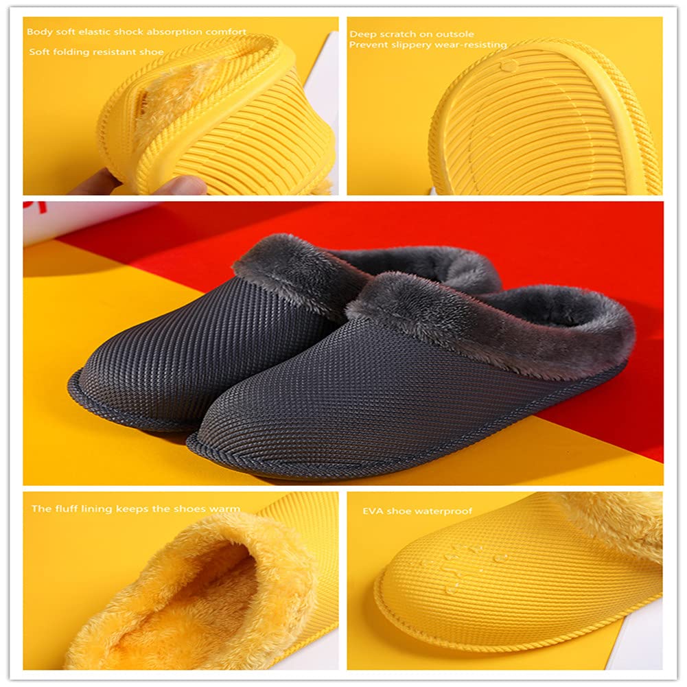 Zapatillas impermeables para hombre y mujer, para casa, con forro de piel, para invierno, zapatos de jardín, suela antideslizante
