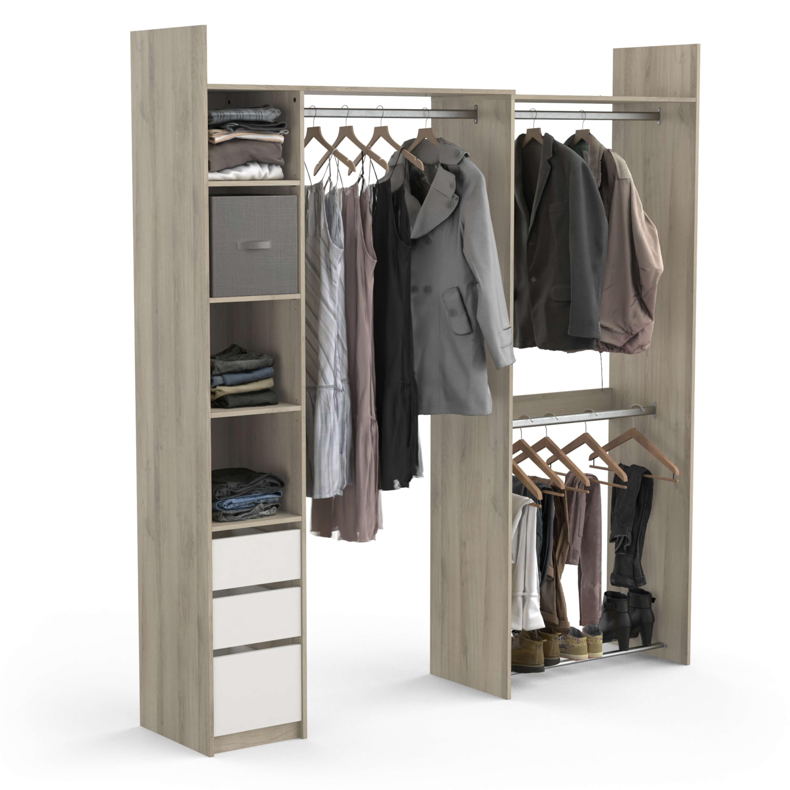 Vestidor extensible modular con 3 cajones para optimizar y ordenar tu ropa a la perfección