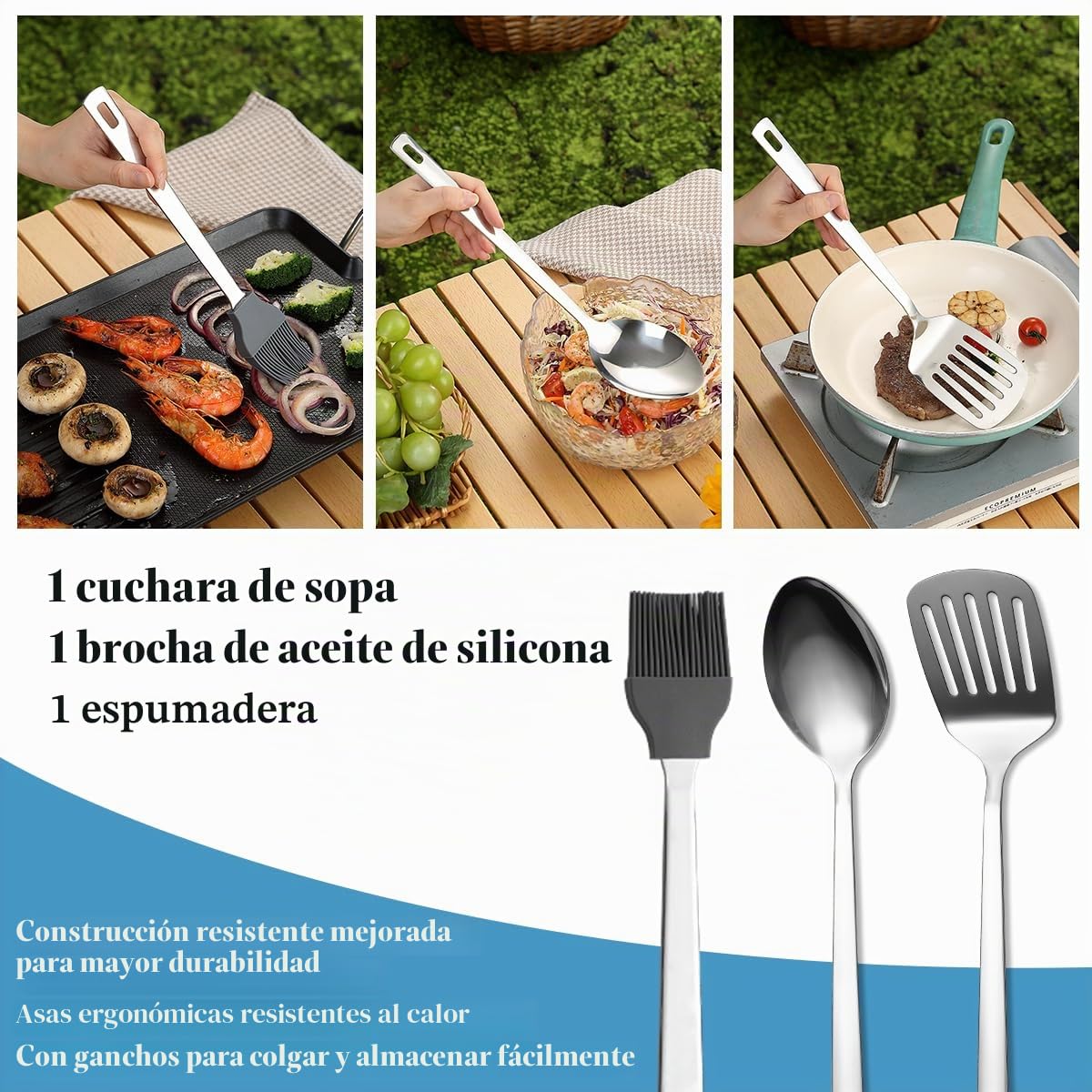 Kyraton Utensilios Cocina Camping Set De 15, Cubiertos Camping, Kit Cocina Camping, Ldeal para Viajes De Mochilero, Barbacoa, Camping Y Senderismo.