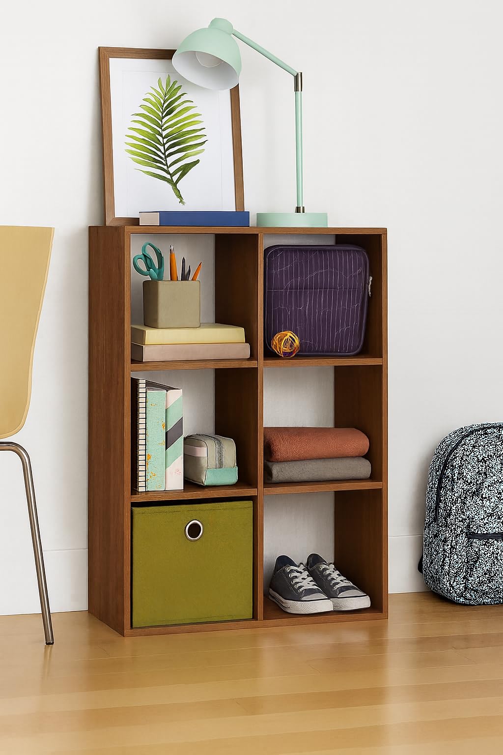 Enigmatic Woodworks Wooden 6-Cube Open Storage Organizer | Bookshelf Multipurpose for Home Rack Showcase for Living Room I Study Room I Finish-Suede DIY (Walnut)