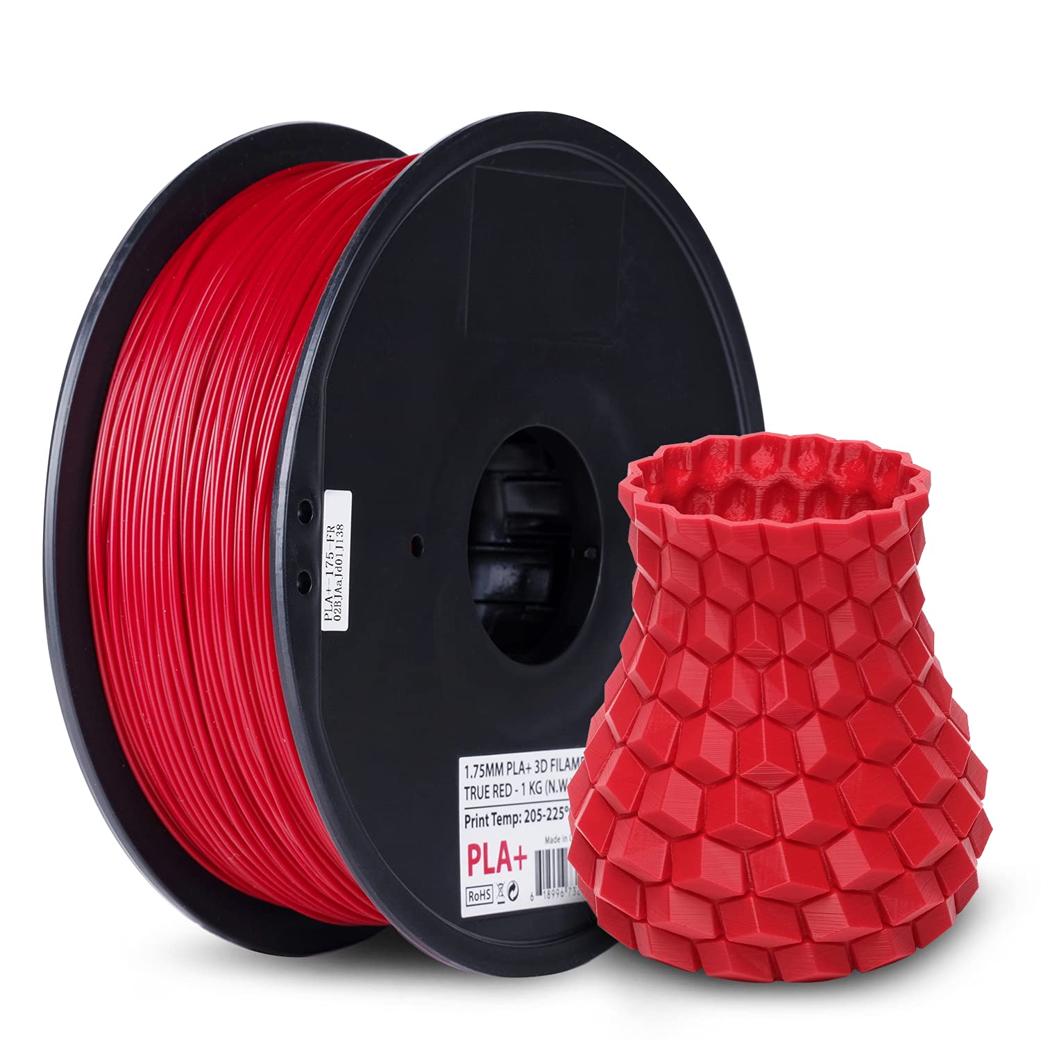 Inland PLA Plus (PLA+) 3D Printer Filament 1.75mm - PLA Pro Dimensional Accuracy +/- 0.03 mm - 1 kg Spool (2.2 lbs) – Fits Most FDM/FFF Printers – Odor Free, Clog Free 3D Printing Filaments - True Red