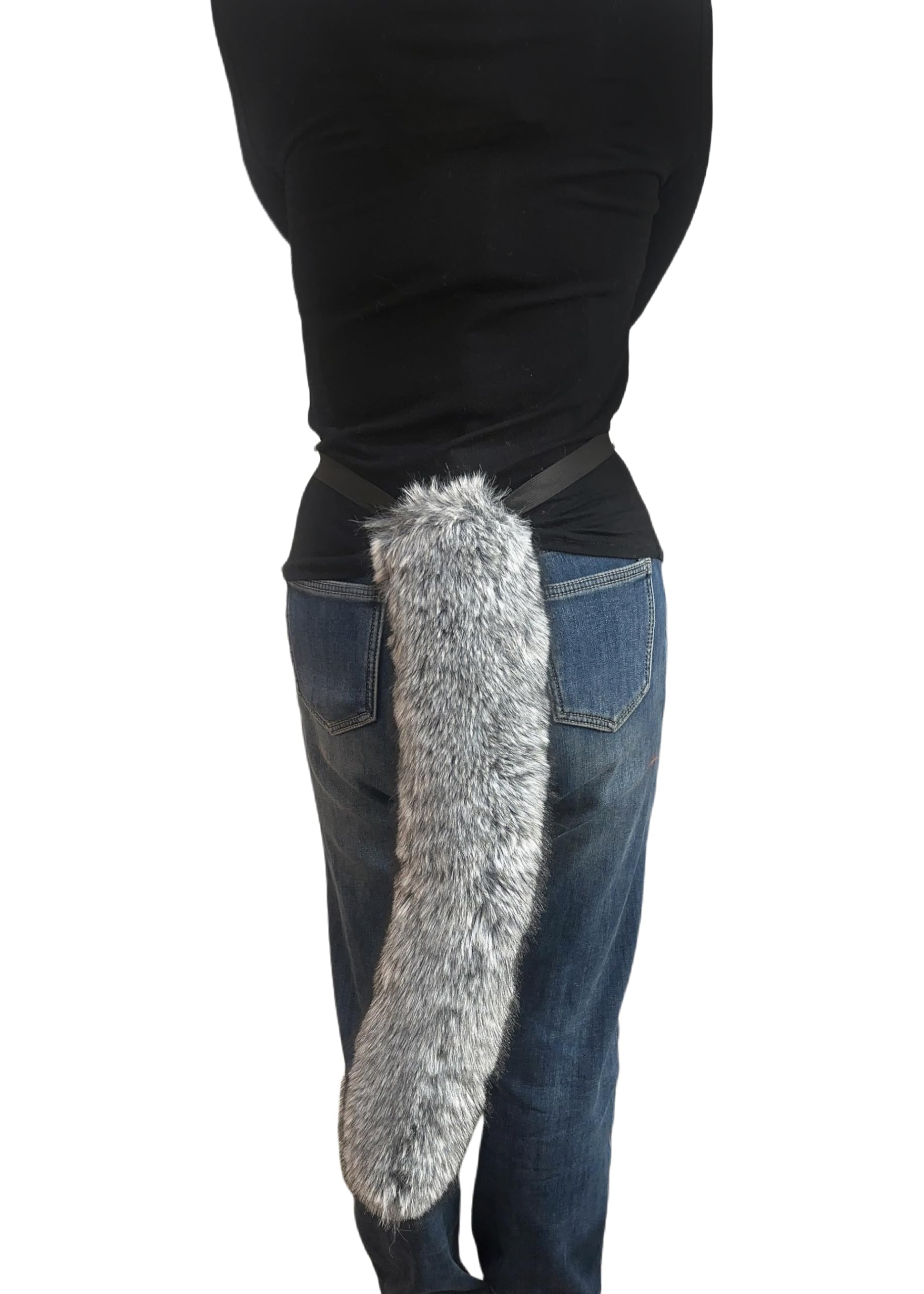 Lina & Lily Adults Faux Fur Fox Wolf Animal Tail Costume Fancy Dress Accessories for Cosplay Halloween Christmas Party (White & Black Mix) - Image 2