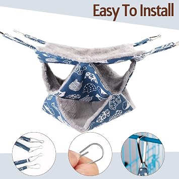 Pet Cage Hammock, 3-Layer Rat Hammock, Soft and Fluffy Hamster Hanging Bed