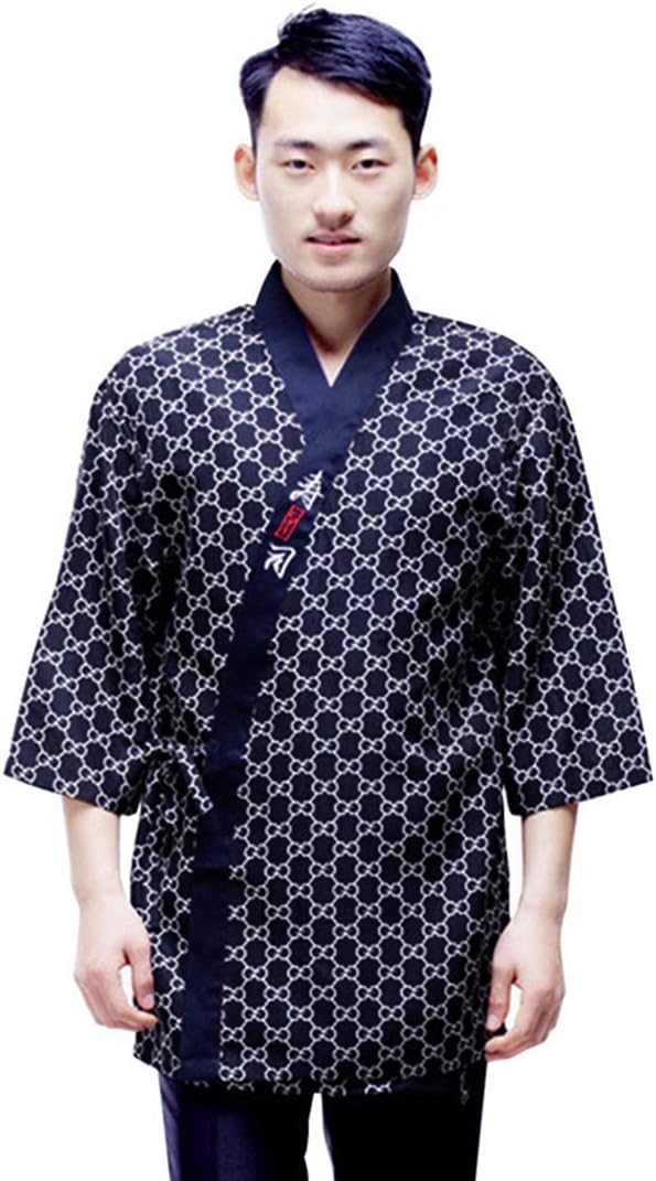 Unisex Japanese Chef Coat Jacket Work Clothes Kitchen Workwear Sushi Restaurant Catering Uniform Asian S