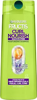 Garnier Fructis Curl Nourish Moisturizing Shampoo for Curly Hair, Plant Protein and Coconut Oil Formula, Up to 48HR of Curl Definition, Sulfate Free & Vegan, 22 Fl Oz (Packaging May Vary)