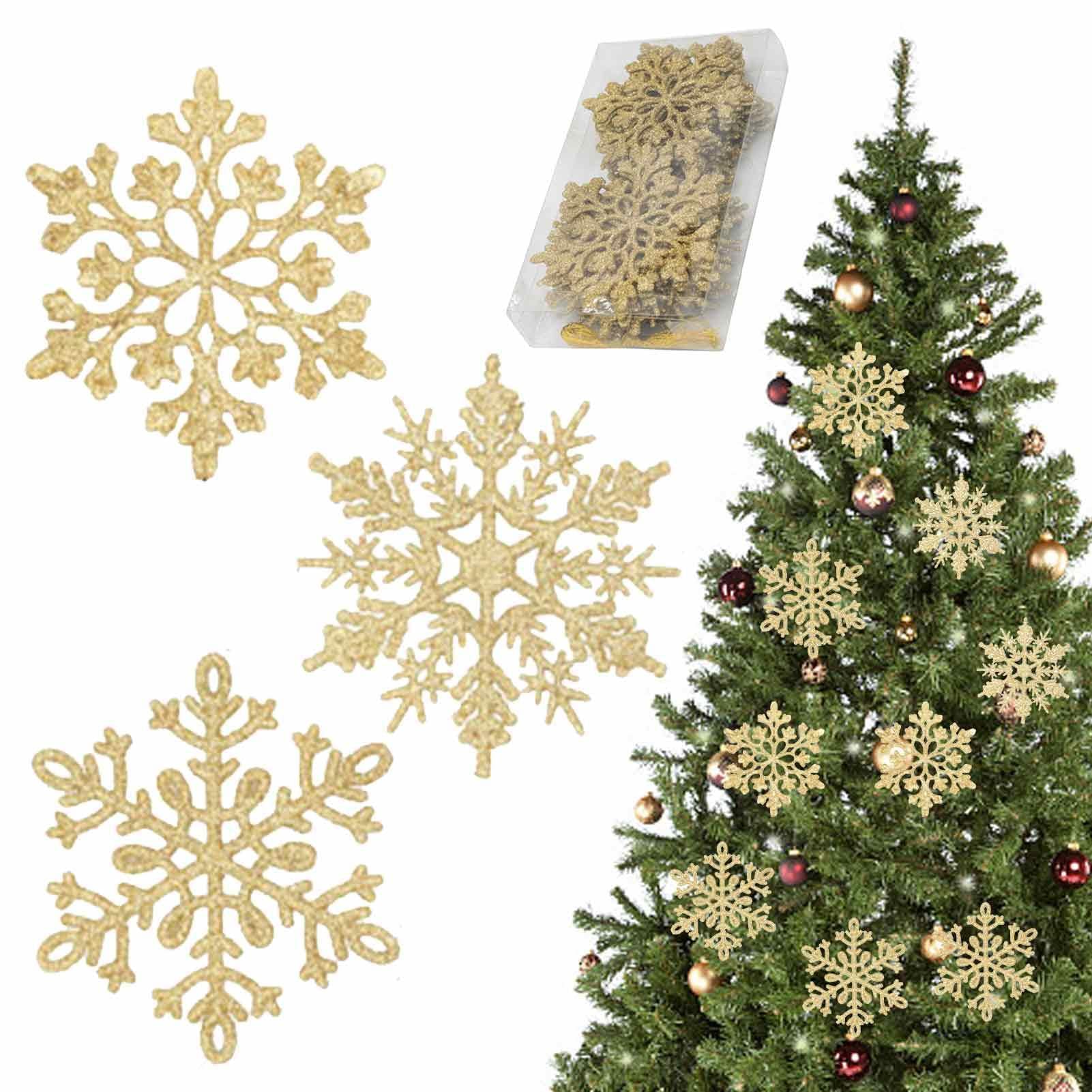 Gold Christmas Snowflake Ornaments | Sparkly Snowflakes For Christmas Tree - Sparkly Snowflakes To From Ceiling, /Silver/Red Winter Decor