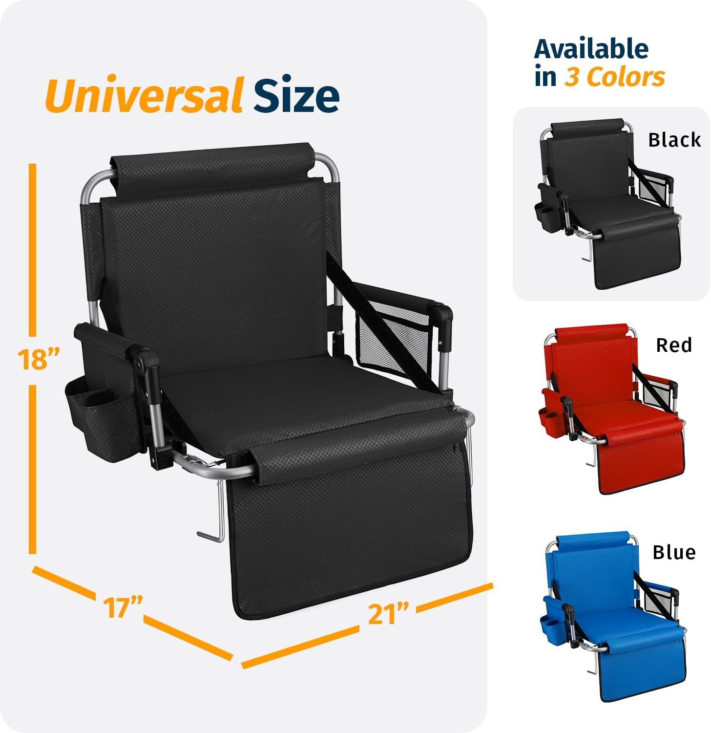 Alpcour Bleacher Seat with Backrest – Premium Stadium Seating for Bleachers: Cushioned, Foldable & Padded Stadium Seat Chair with Arms & Pockets – Perfect for Football & Basketball Games